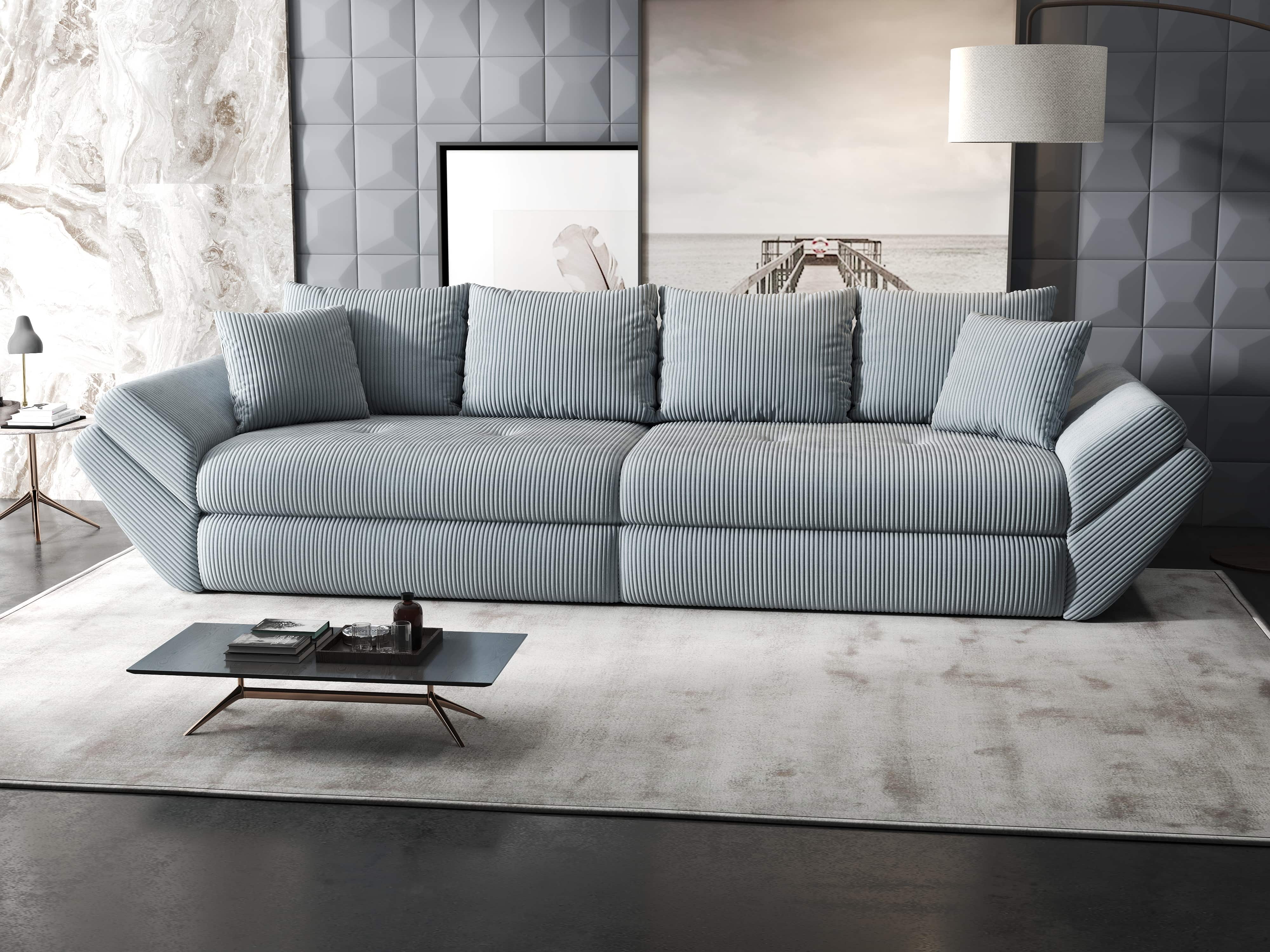 Canapea extensibilă dumonde cu ladă de depozitare si sezut confortabil din spuma HR, Loana Zoom Gri 300x100 cm Fabrica