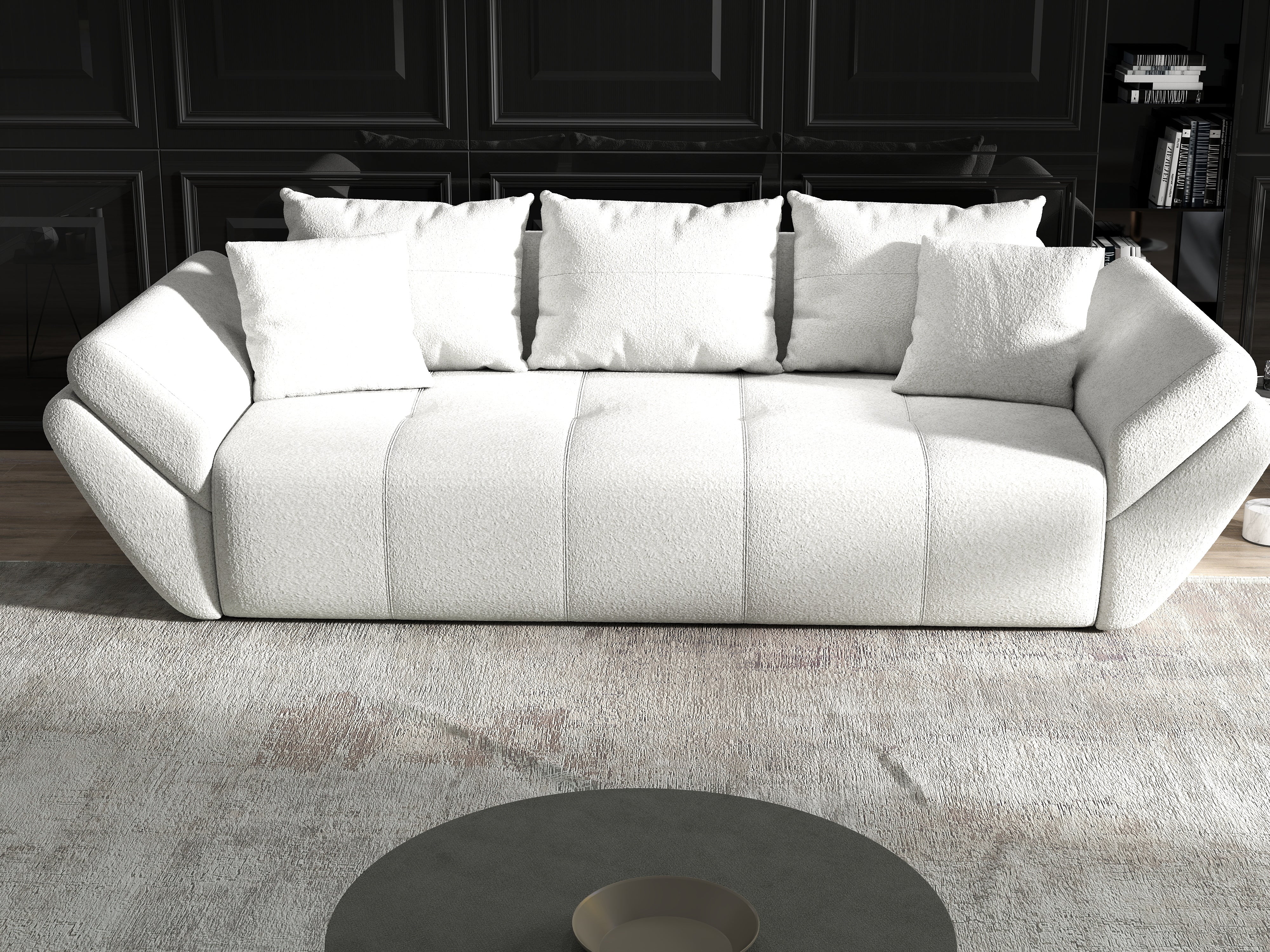 Canapea extensibilă dumonde cu ladă de depozitare si sezut confortabil din spuma HR, Berlin Euphoria Ivory 250x100 cm Fabrica