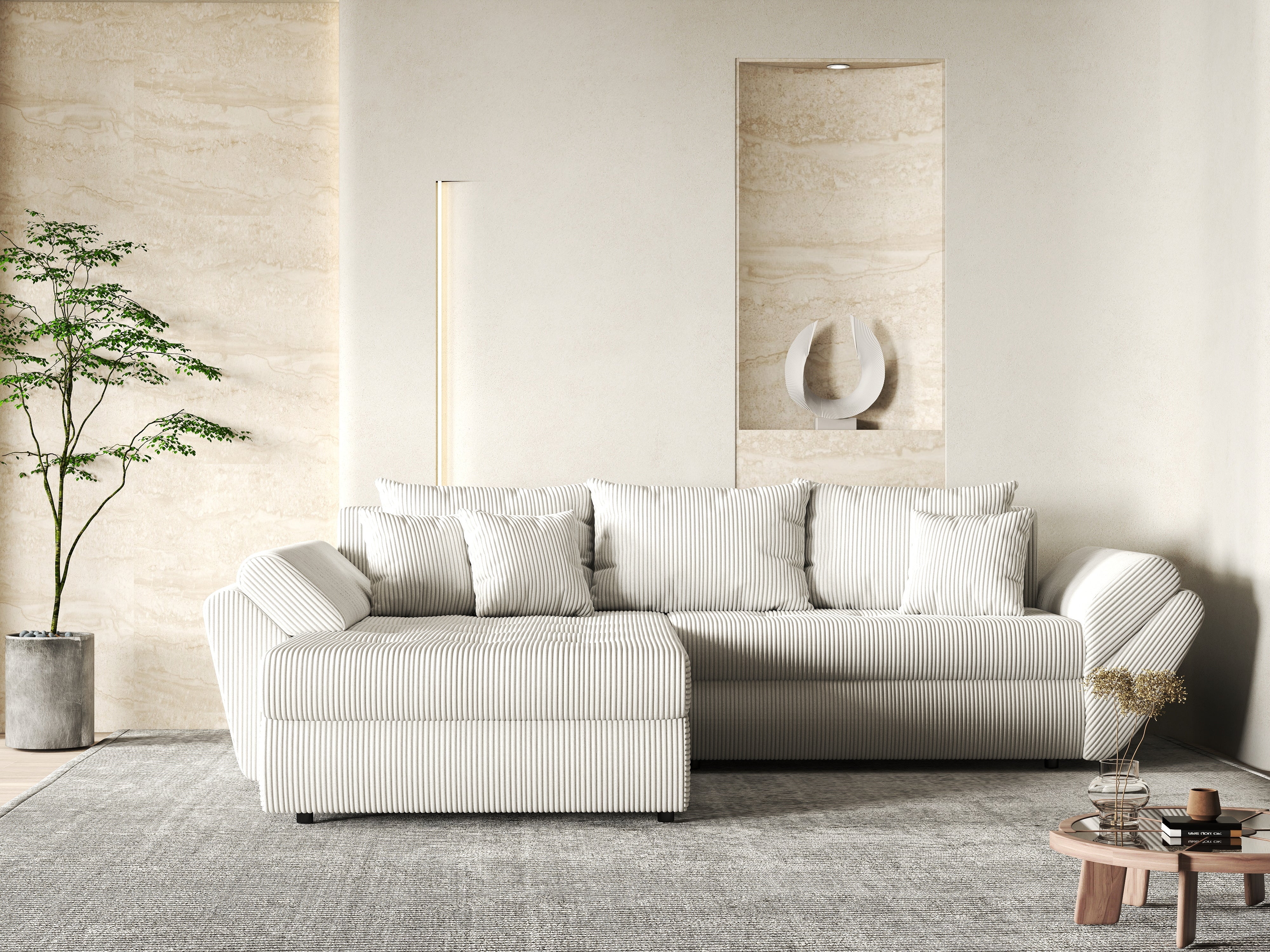 Colțar extensibil dumonde cu ladă de depozitare si sezut confortabil din spuma HR, Loana Zoom Crem 270x185 cm Fabrica