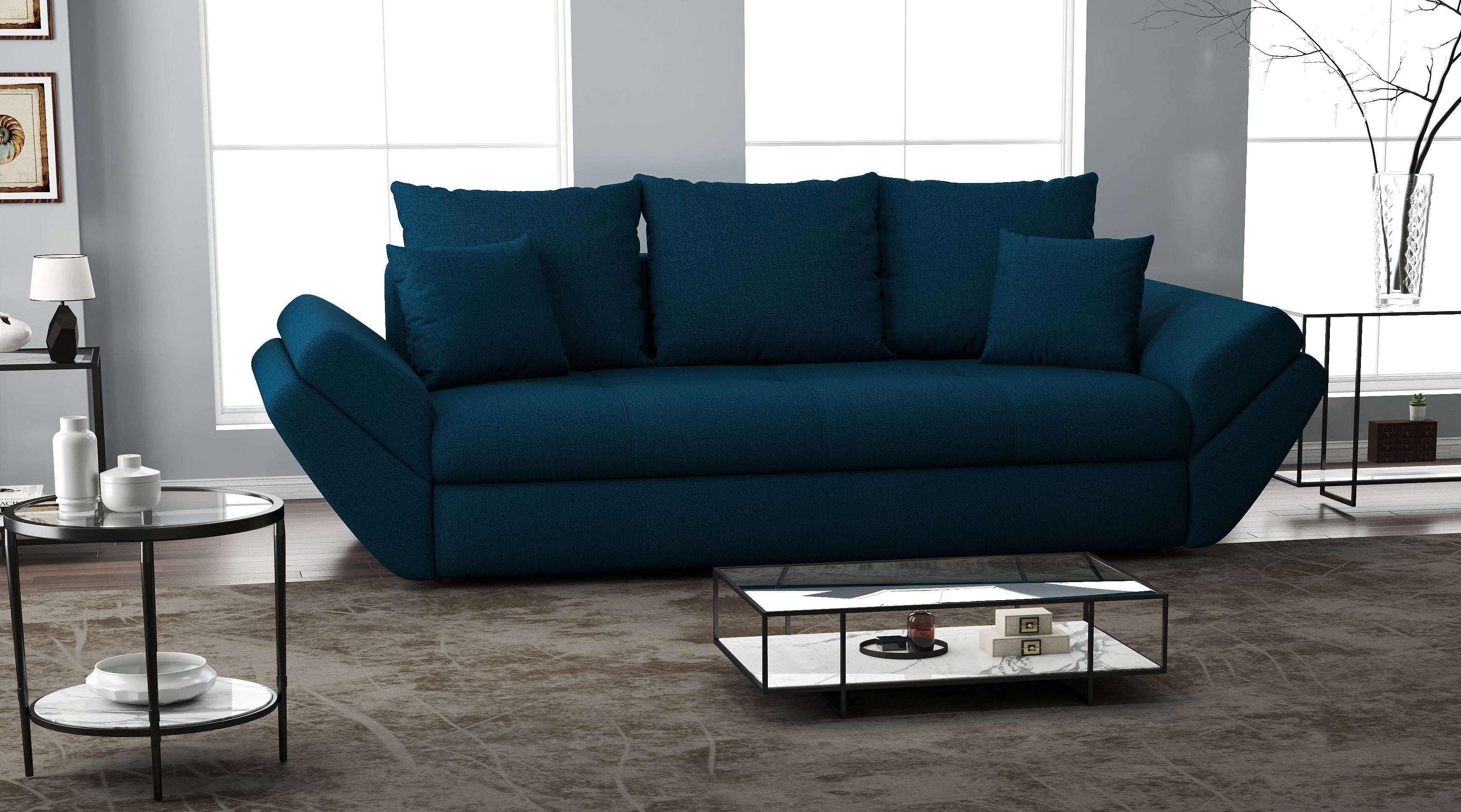 Canapea extensibilă dumonde cu ladă de depozitare si sezut confortabil din spuma HR, Loana Enjoy Petrol 250x100 cm Fabrica