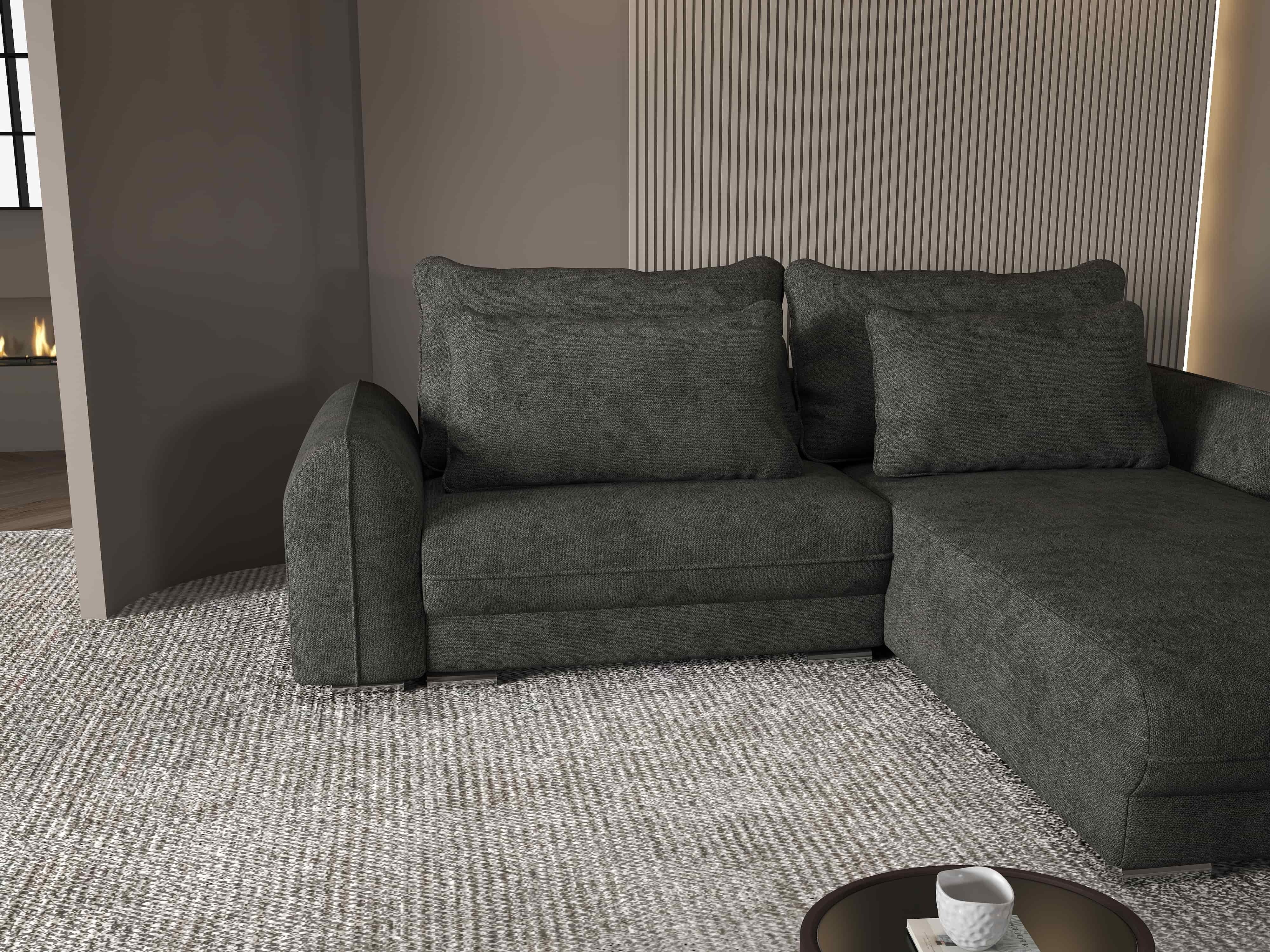 Colțar extensibil dumonde cu ladă de depozitare si sezut confortabil din spuma HR, Denver Enjoy Negru 275x185 cm II Fabrica