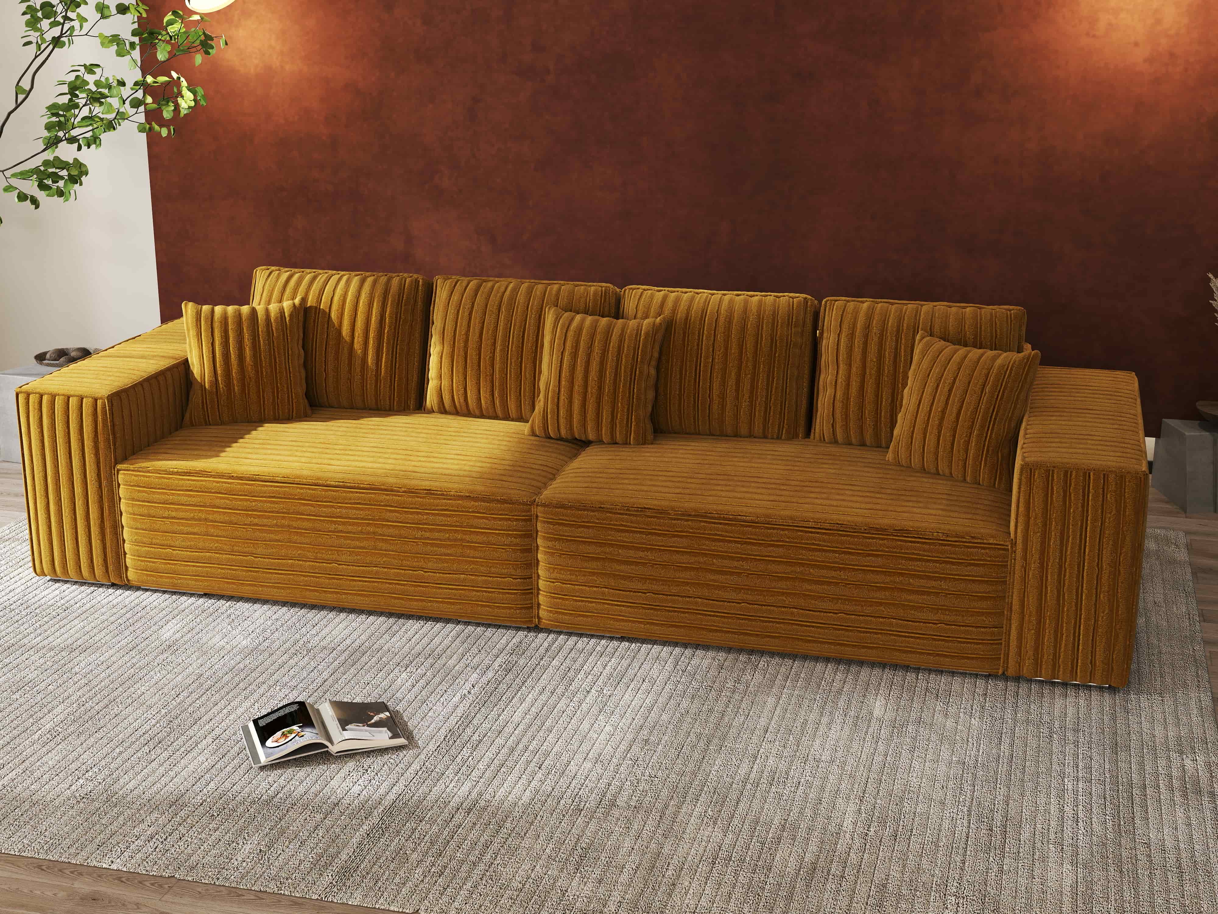 Canapea extensibilă dumonde cu ladă de depozitare si sezut confortabil din spuma HR, Dream Ambience Mustar 310x100 cm Fabrica