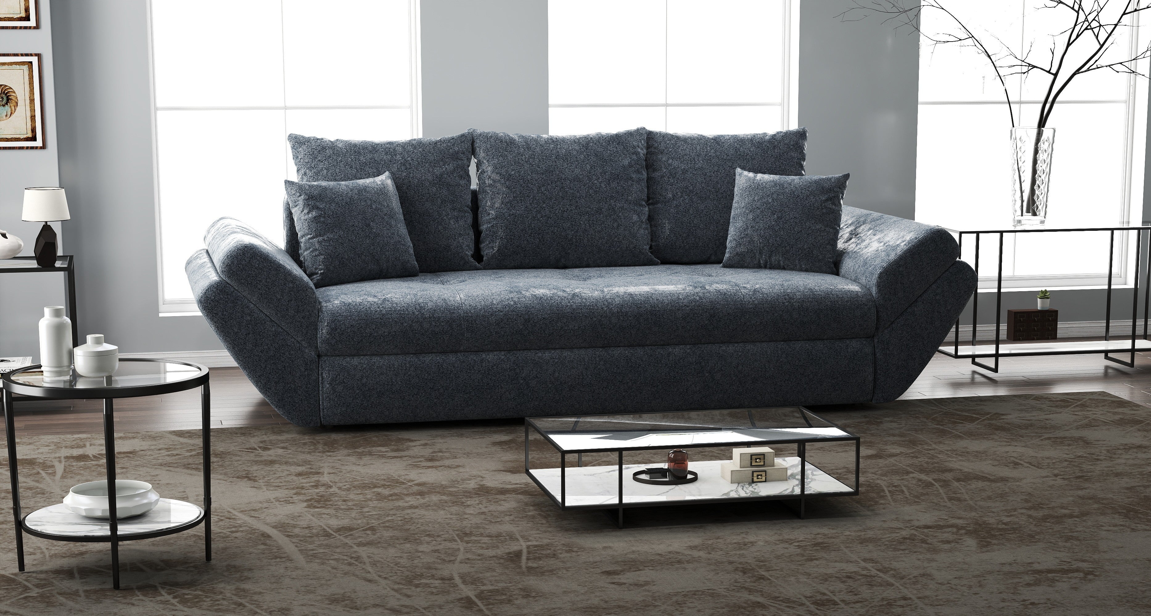 Canapea extensibilă dumonde cu ladă de depozitare si sezut confortabil din spuma HR, Loana Euphoria Grafit 250x100 cm Fabrica