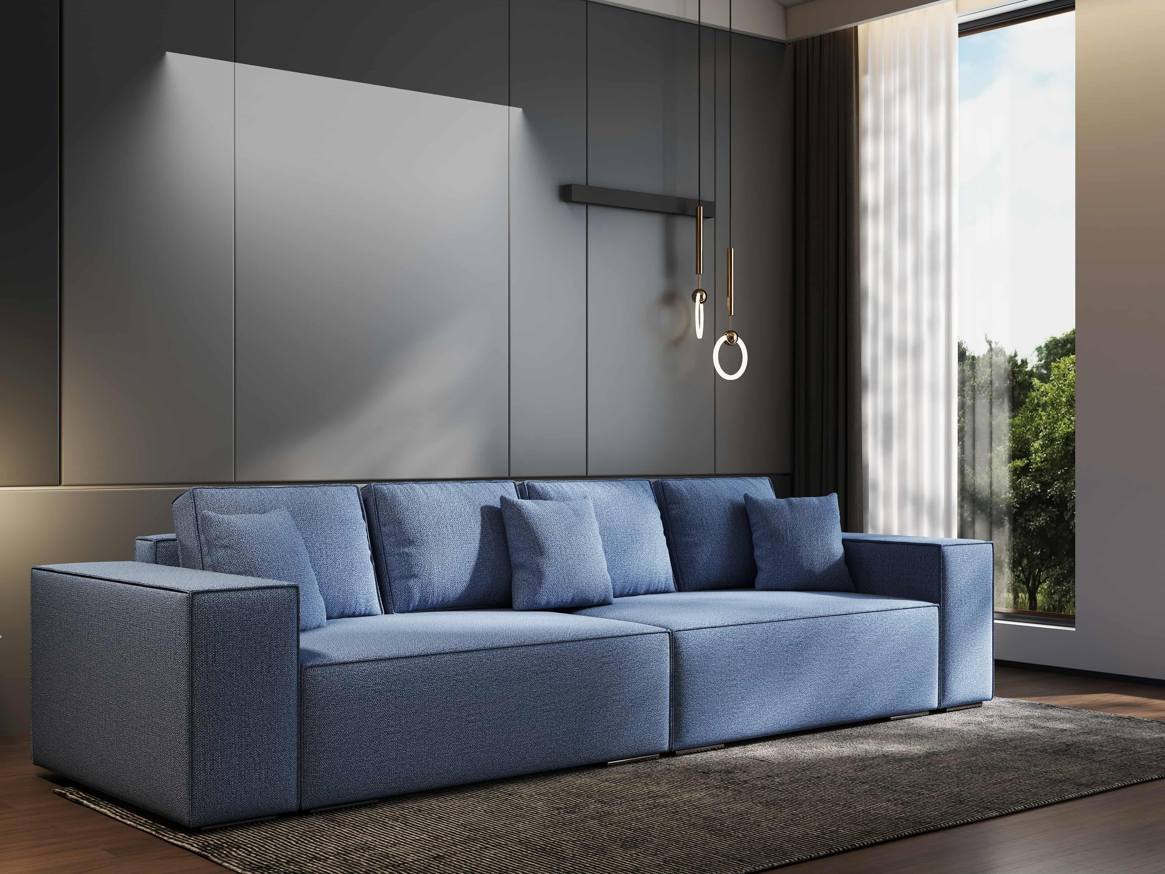 Canapea extensibilă dumonde cu ladă de depozitare si sezut confortabil din spuma HR, Dream Enjoy Blue 310x100 cm Fabrica