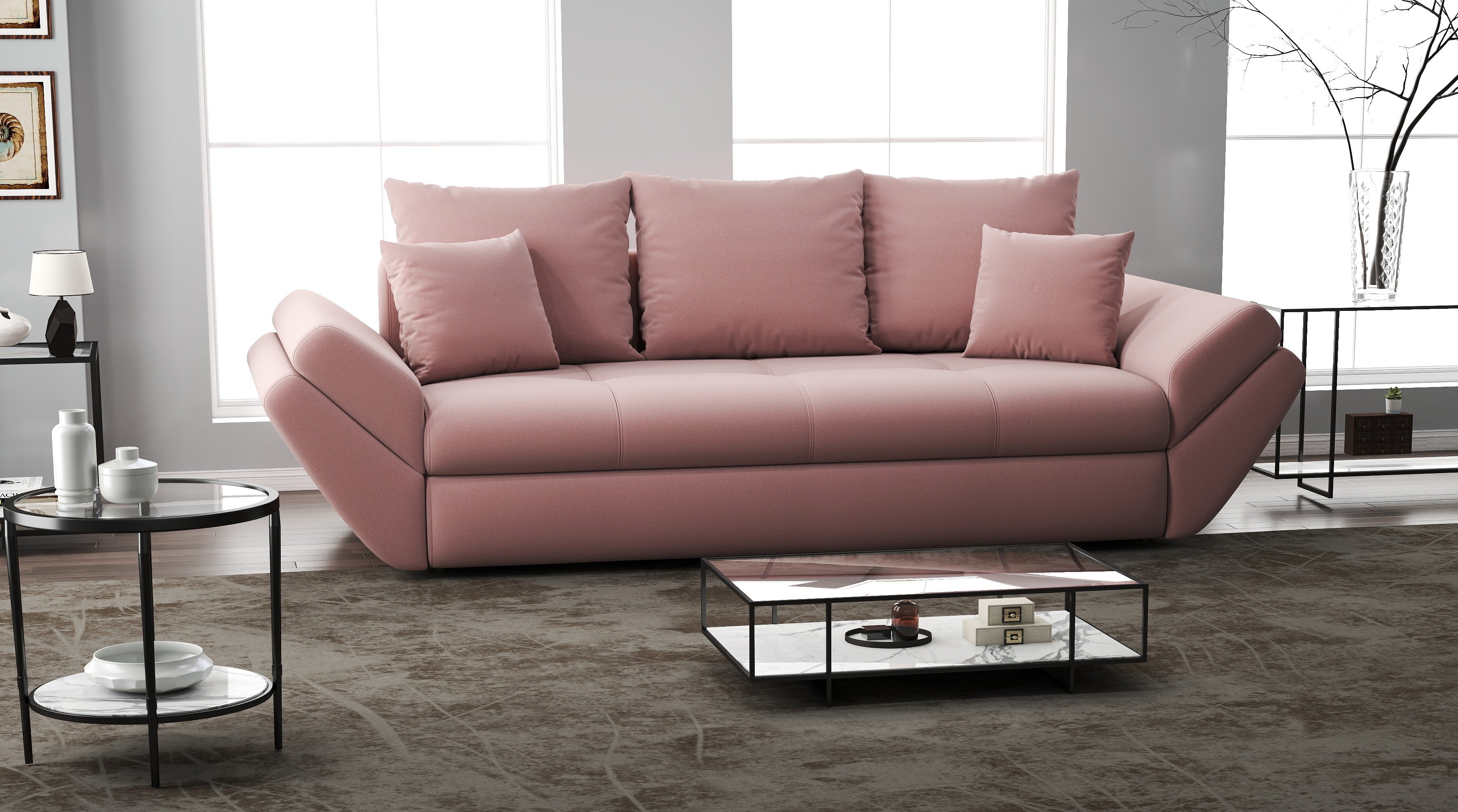 Canapea extensibilă dumonde cu ladă de depozitare si sezut confortabil din spuma HR, Loana Royal Pink 250x100 cm Fabrica