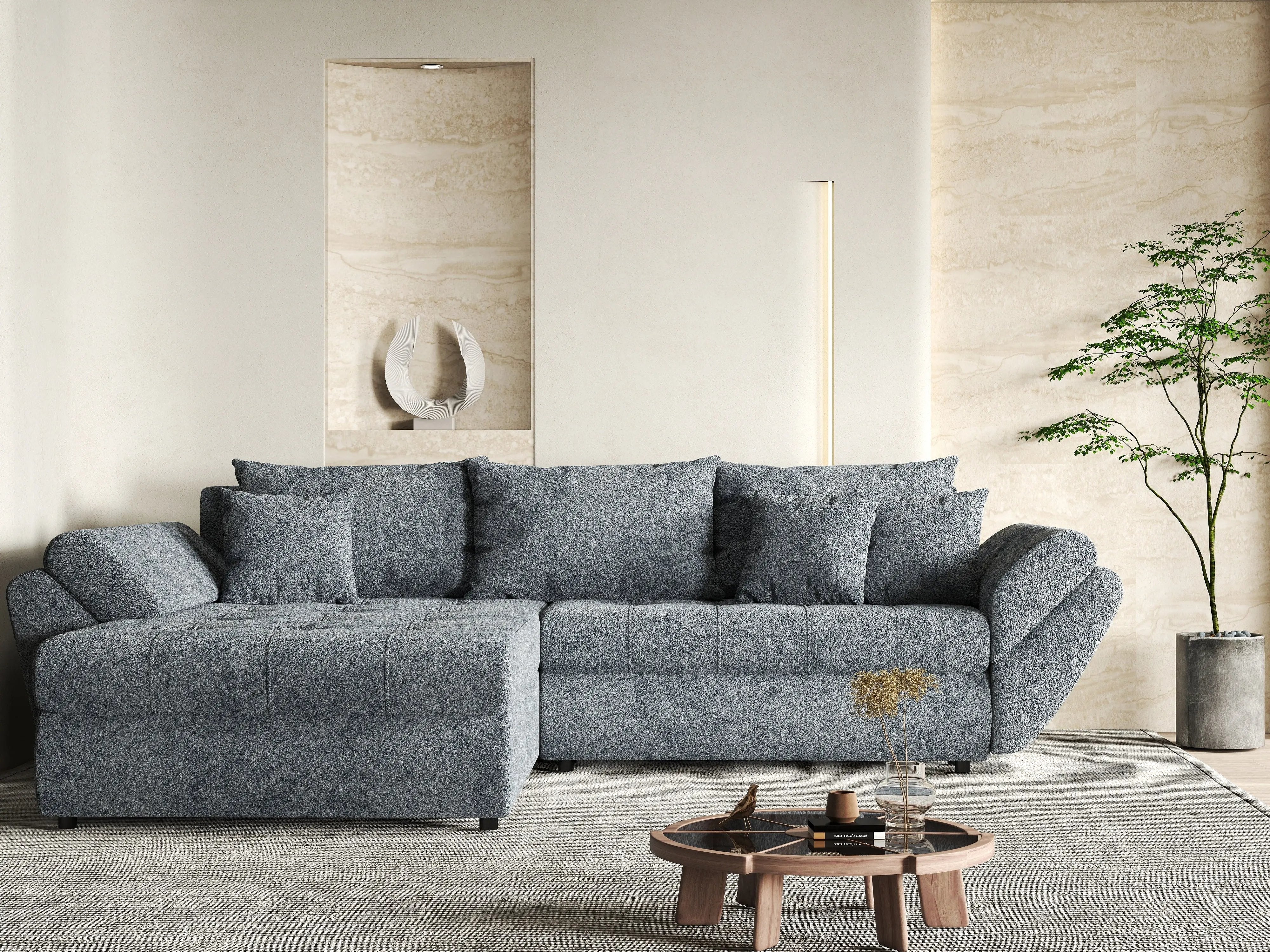 Colțar extensibil dumonde cu ladă de depozitare si sezut confortabil din spuma HR, Loana Euphoria Graphit 270x185 cm Fabrica