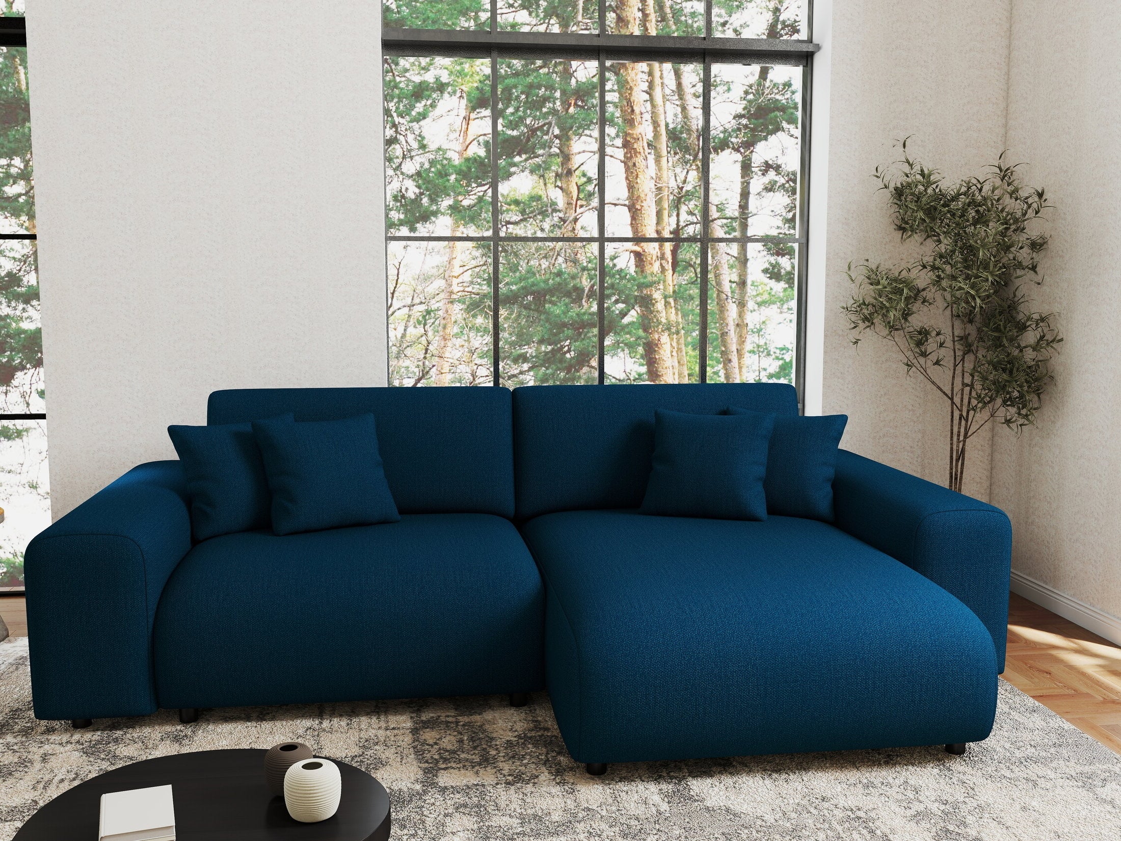 Colțar extensibil dumonde cu ladă de depozitare si sezut confortabil din spuma HR, Sarina Enjoy Verde Petrol 255x168 cm II