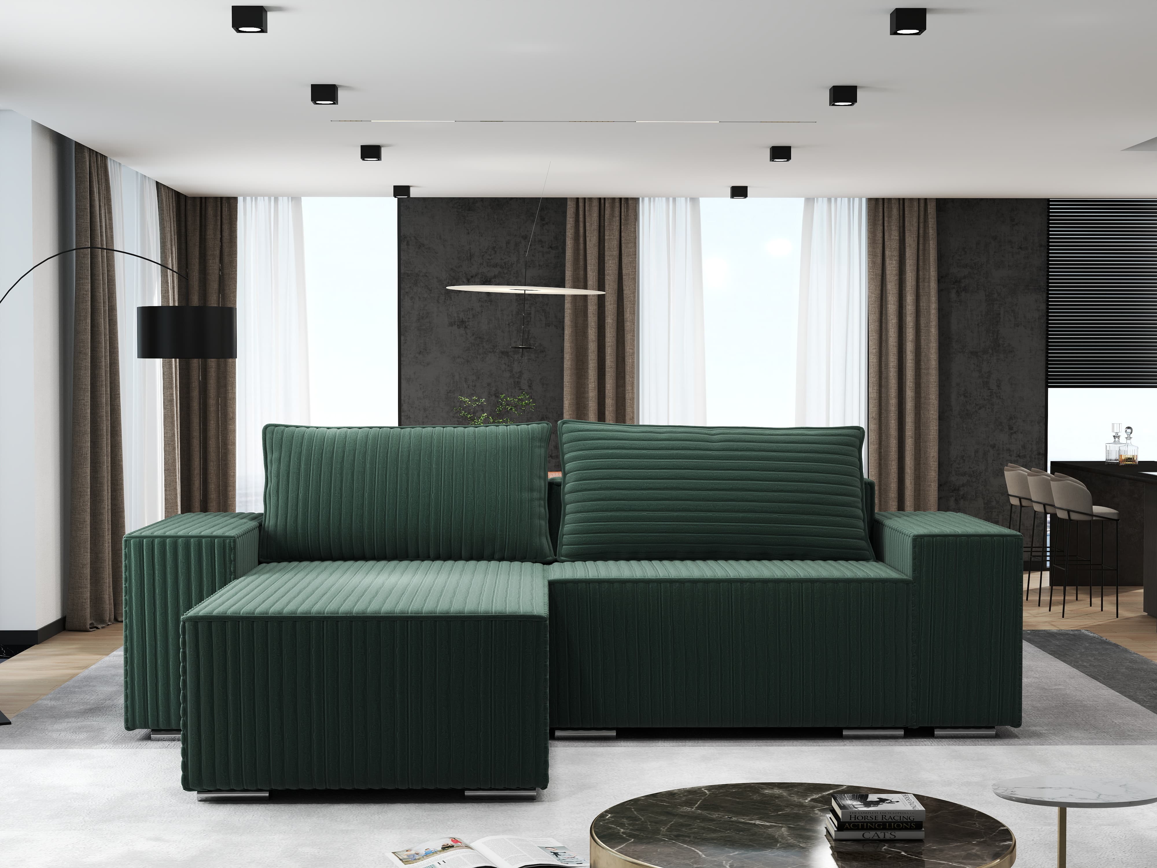 Colțar extensibil dumonde cu ladă de depozitare si sezut confortabil din spuma HR, Dream Ambience Verde 290x185 cm Fabrica