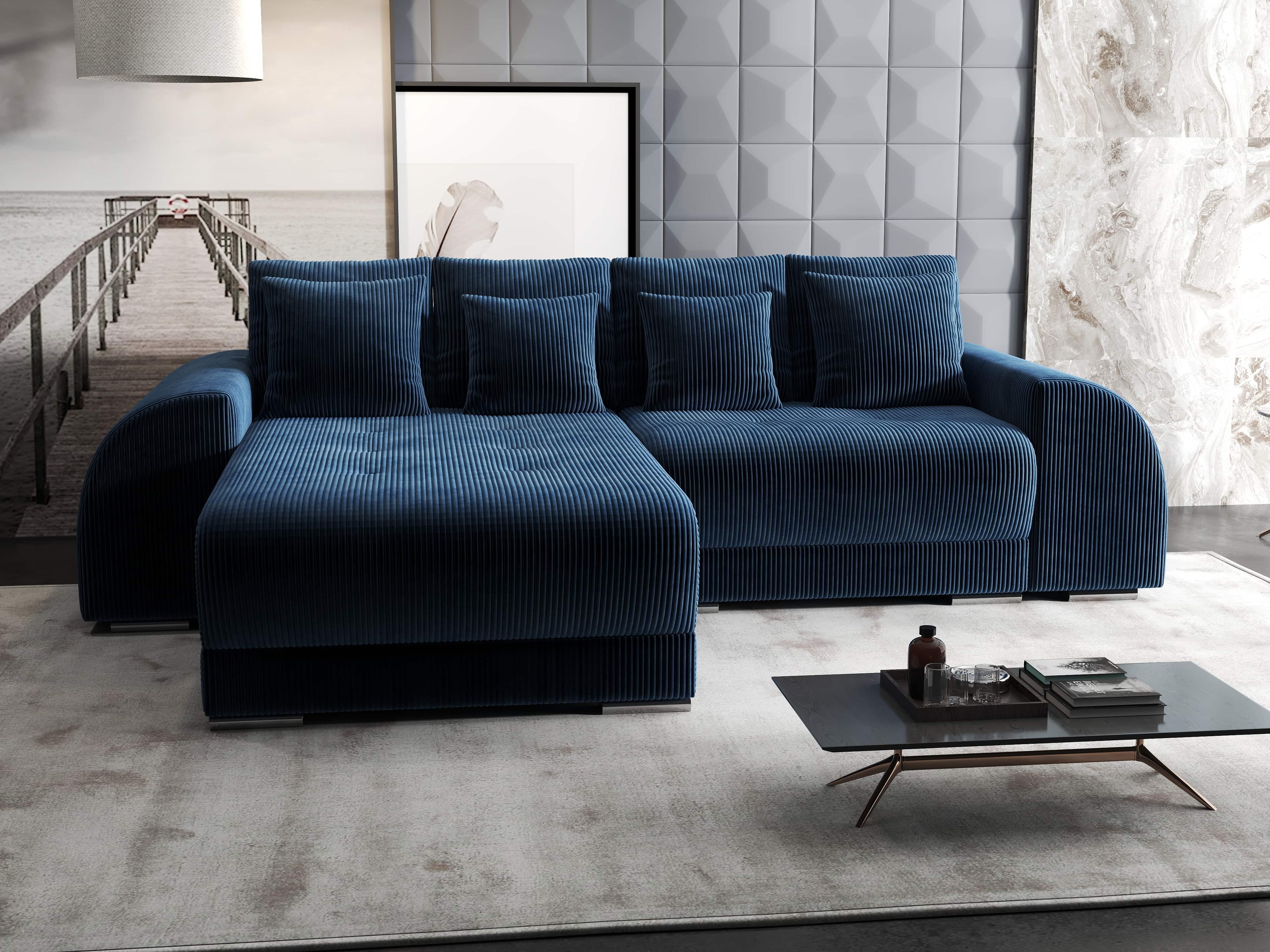 Colțar extensibil dumonde cu ladă de depozitare si sezut confortabil din spuma HR, Verona Zoom Albastru 290x185 cm Fabrica