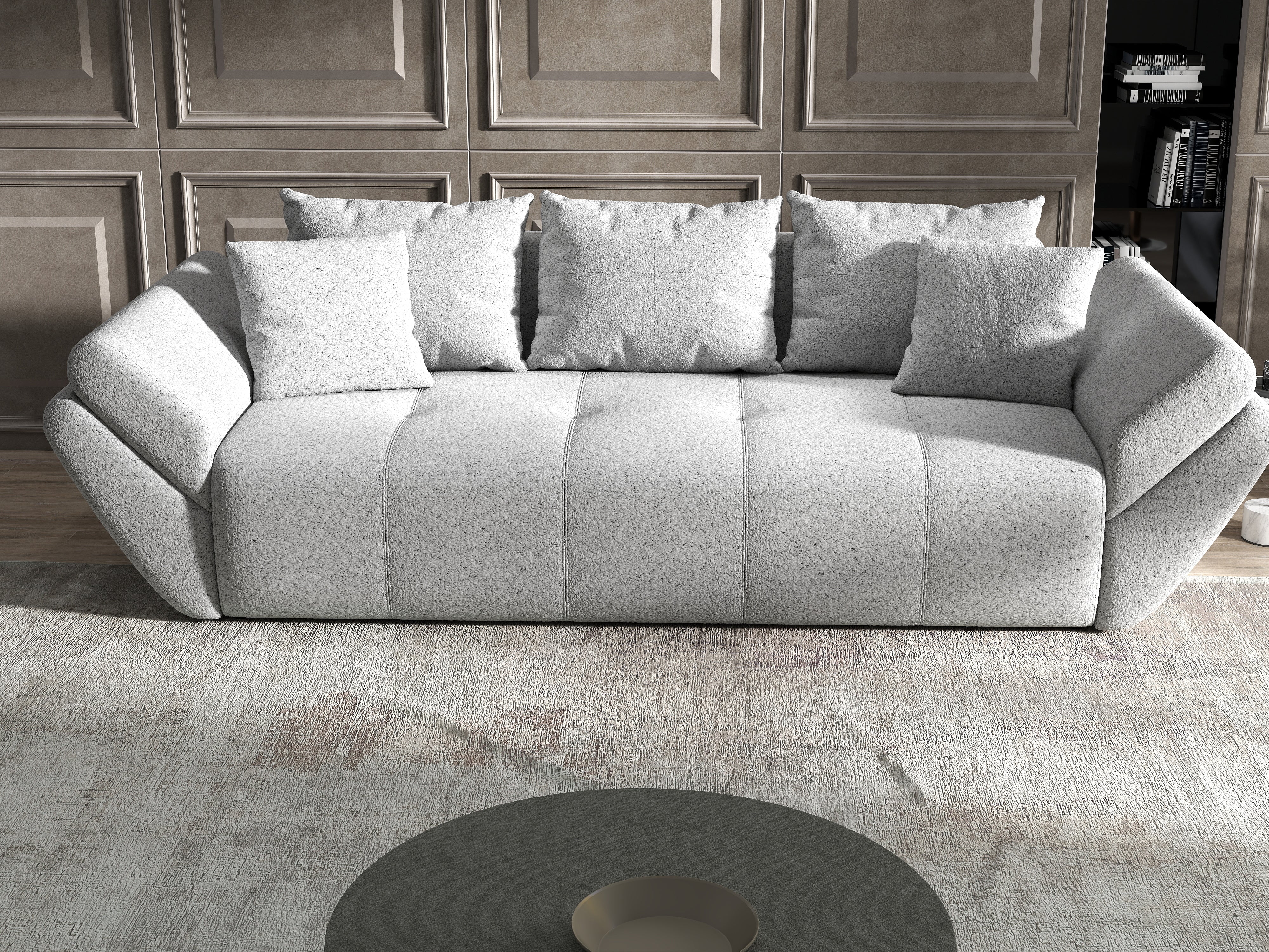 Canapea extensibilă dumonde cu ladă de depozitare si sezut confortabil din spuma HR, Berlin Euphoria Dove 250x100 cm Fabrica