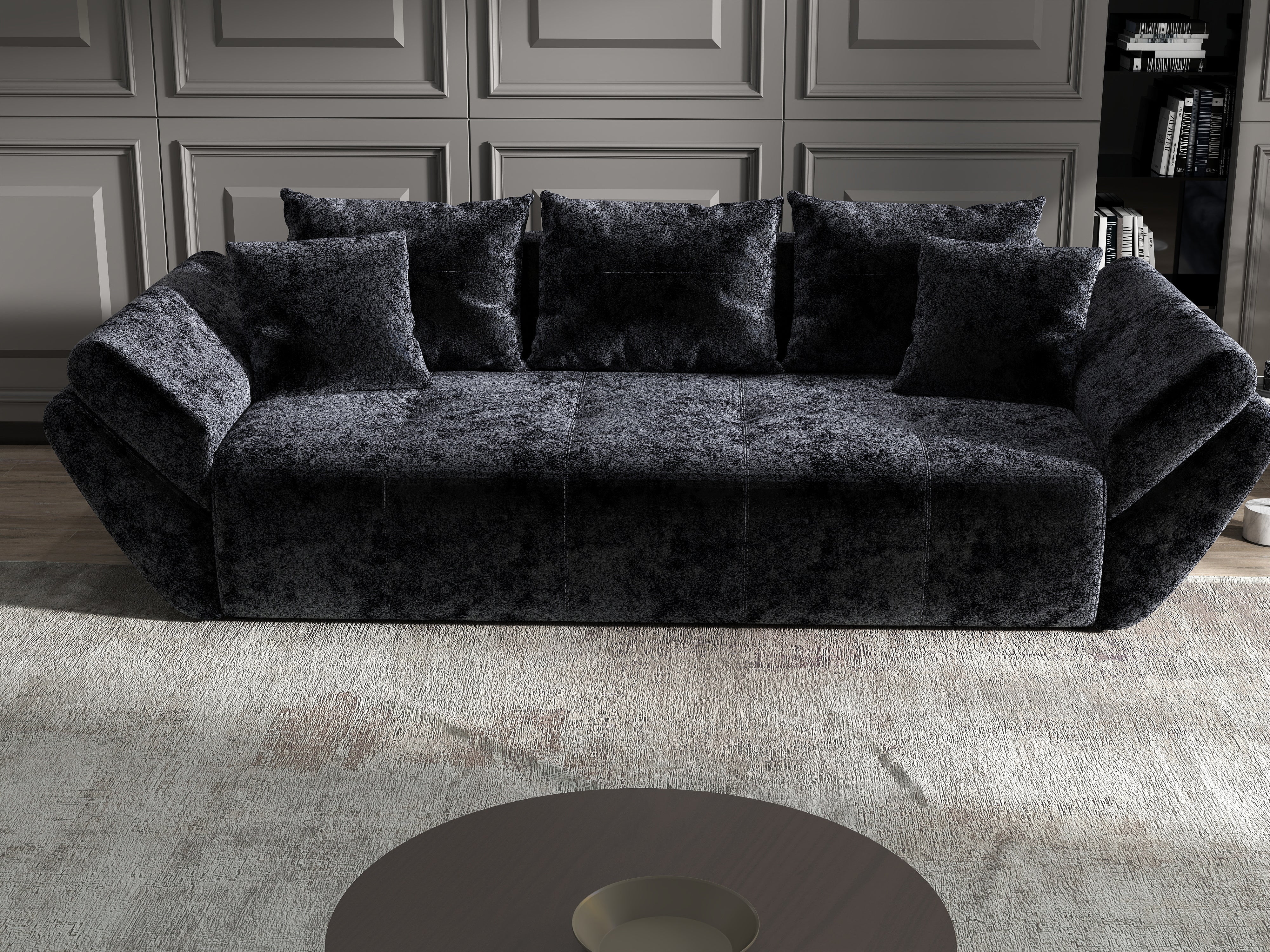 Canapea extensibilă dumonde cu ladă de depozitare si sezut confortabil din spuma HR, Berlin Euphoria Black 250x100 cm Fabrica