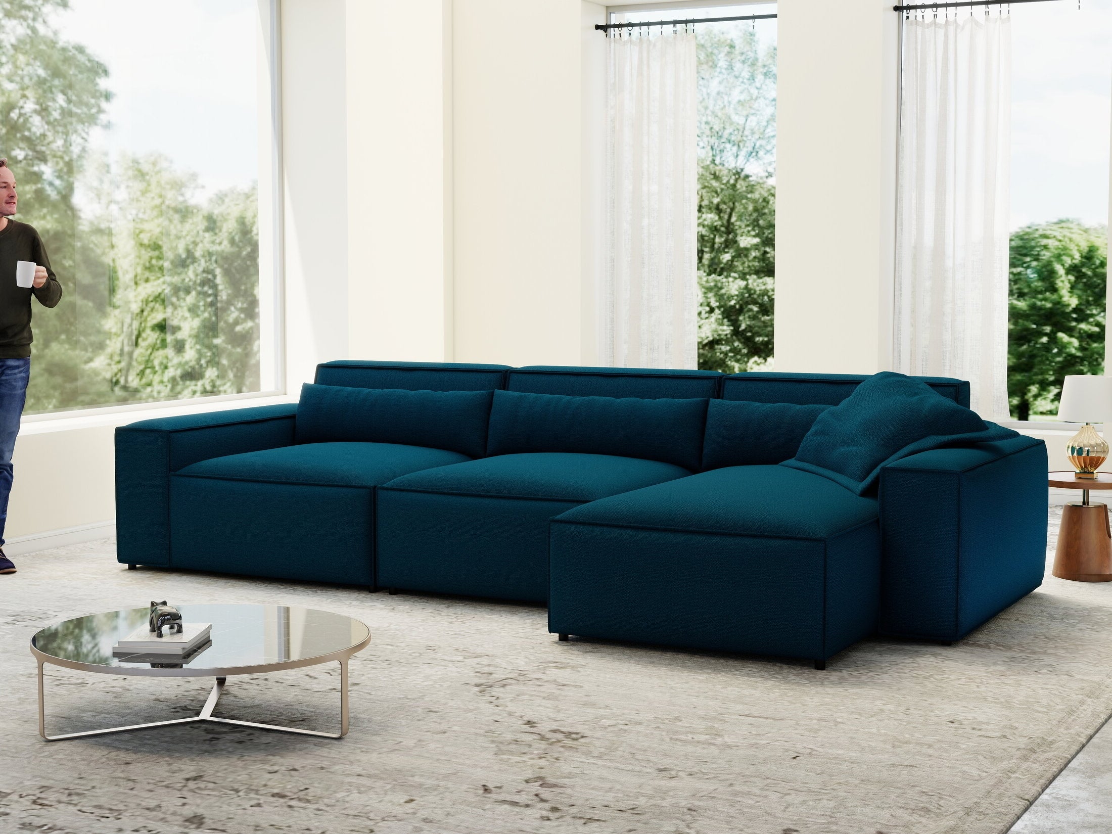 Colțar dumonde cu sezut confortabil din spuma HR, Marvelo XL Enjoy Verde Petrol 366x175 cm II