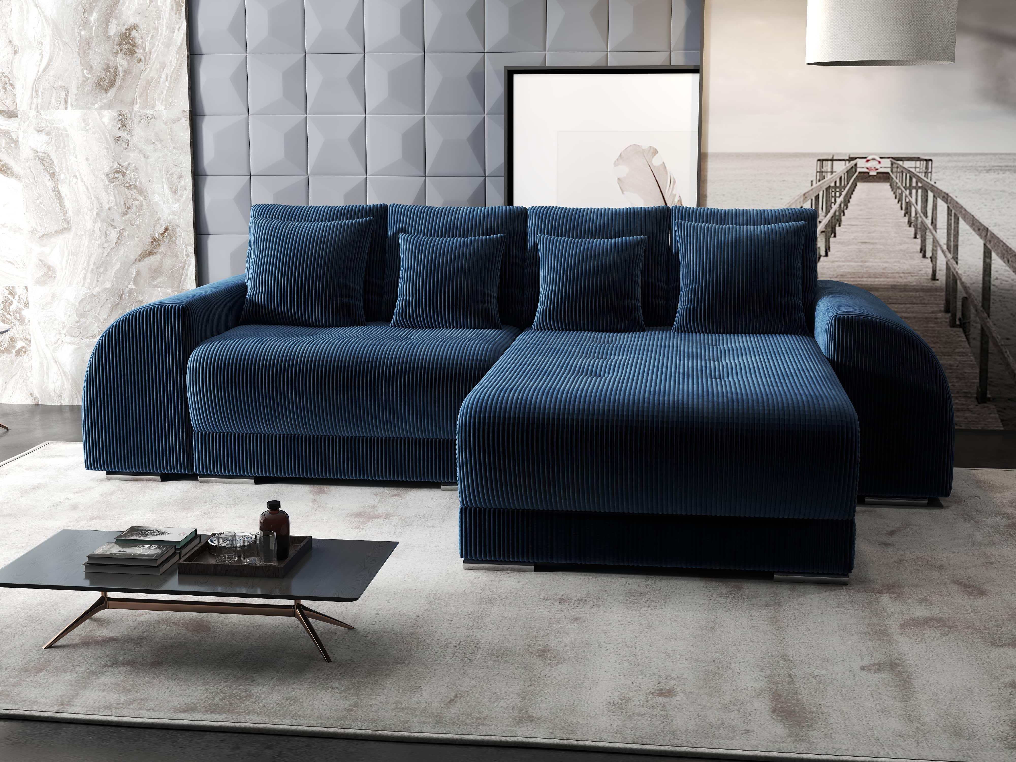 Colțar extensibil dumonde cu ladă de depozitare si sezut confortabil din spuma HR, Verona Zoom Albastru II 290x185 cm Fabrica