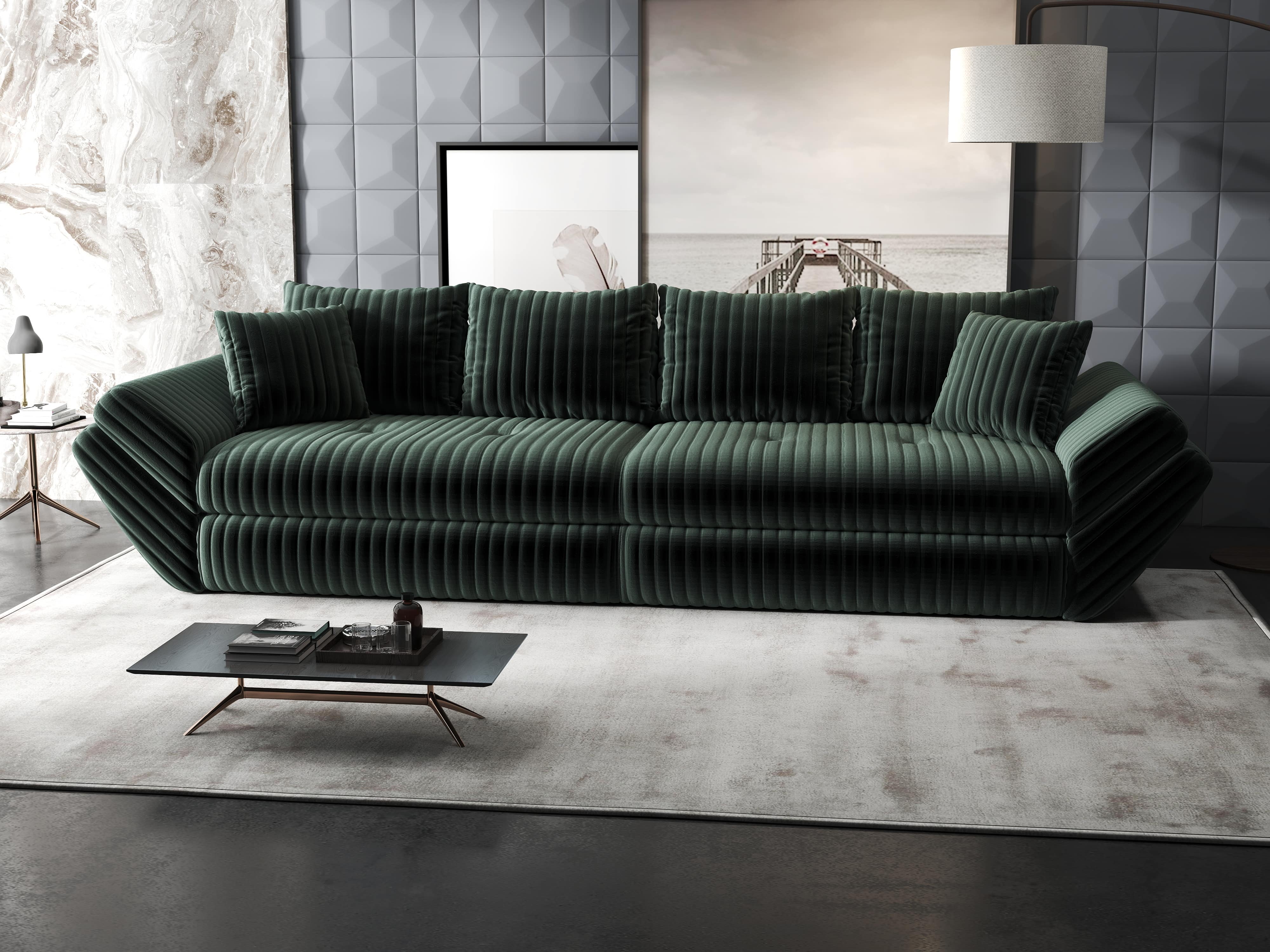 Canapea extensibilă dumonde cu ladă de depozitare si sezut confortabil din spuma HR, Loana Ambience Verde 300x100 cm Fabrica