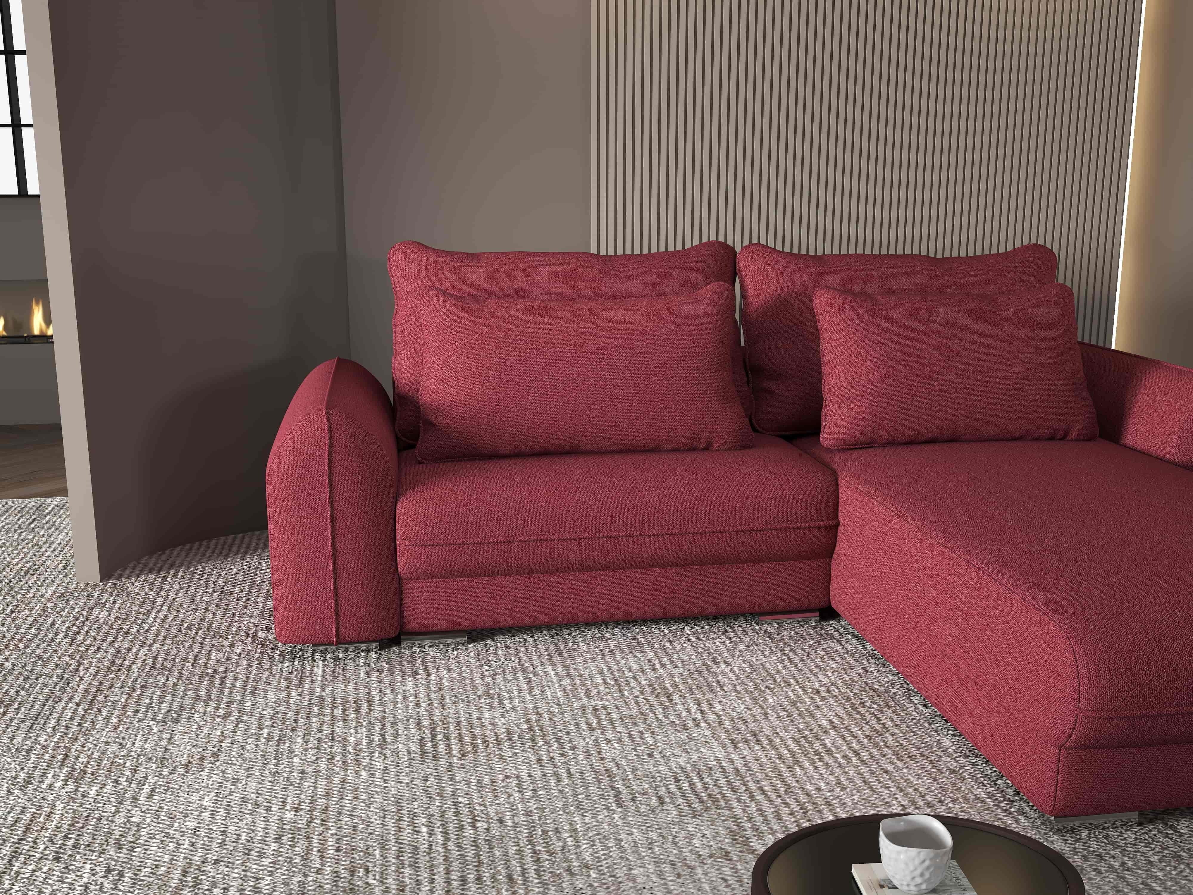 Colțar extensibil dumonde cu ladă de depozitare si sezut confortabil din spuma HR, Denver Enjoy Rosu 275x185 cm II Fabrica