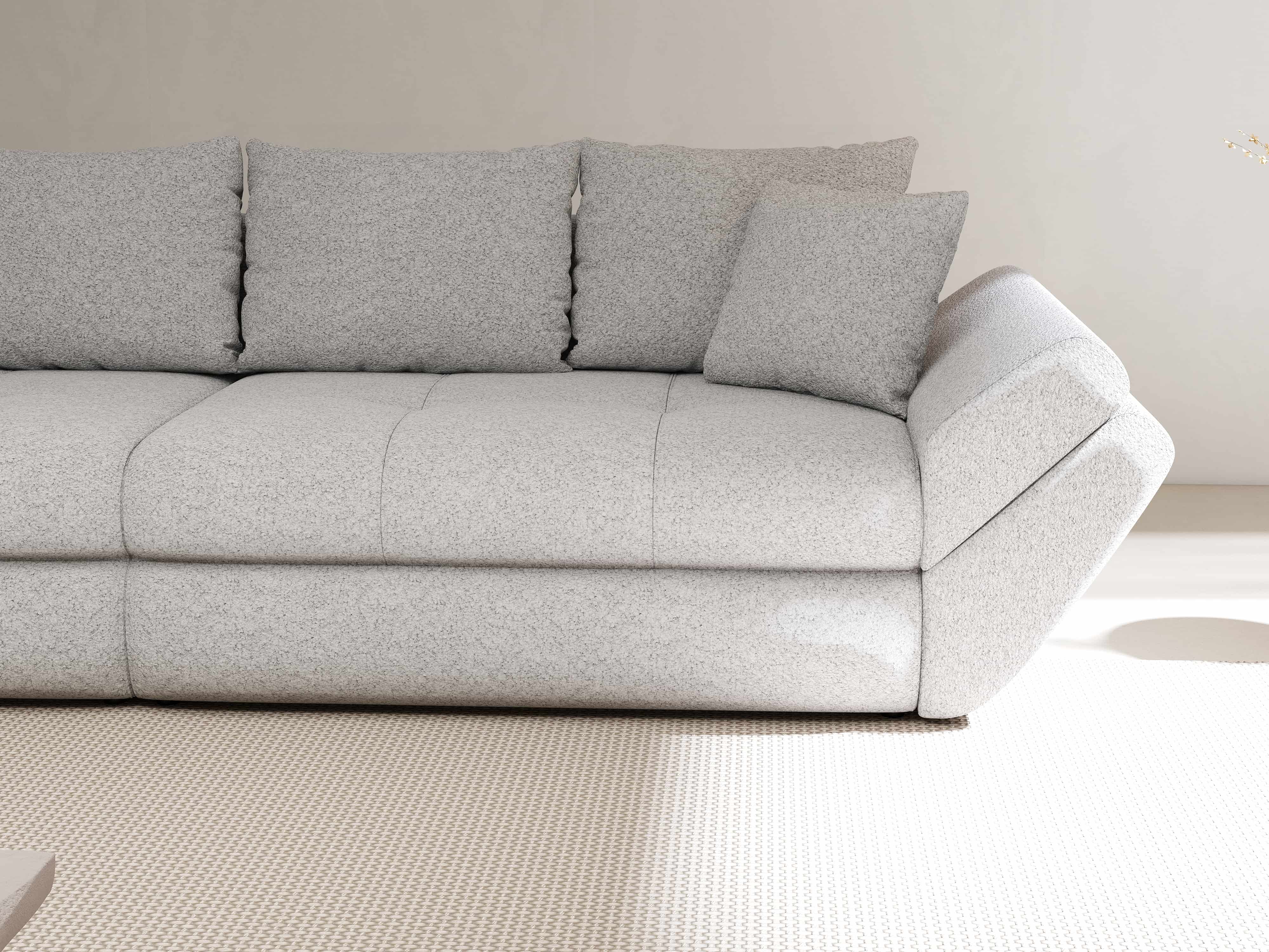 Canapea extensibilă dumonde cu ladă de depozitare si sezut confortabil din spuma HR, Loana Euphoria Dove 300x100 cm Fabrica