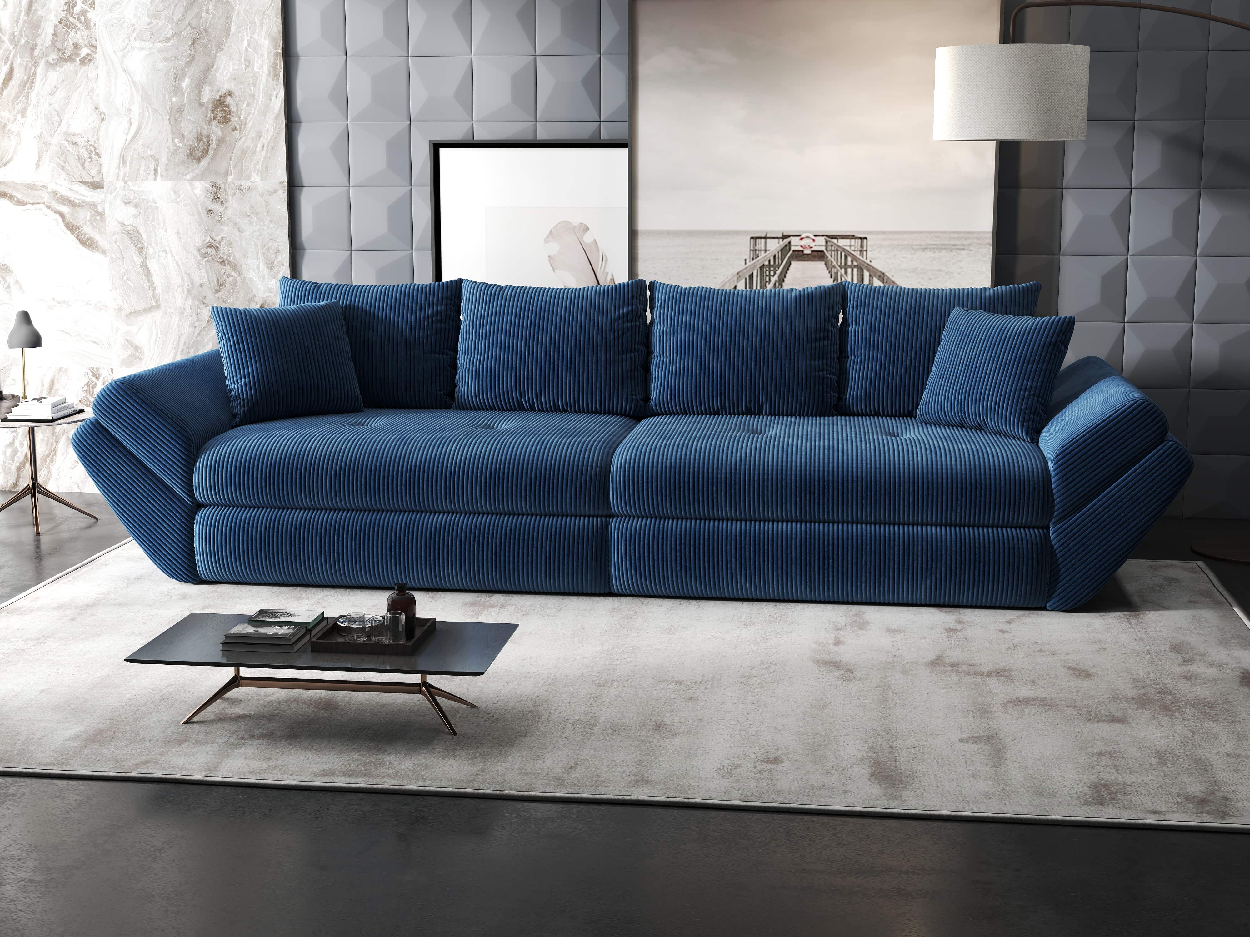 Canapea extensibilă dumonde cu ladă de depozitare si sezut confortabil din spuma HR, Loana Zoom Albastru 300x100 cm Fabrica