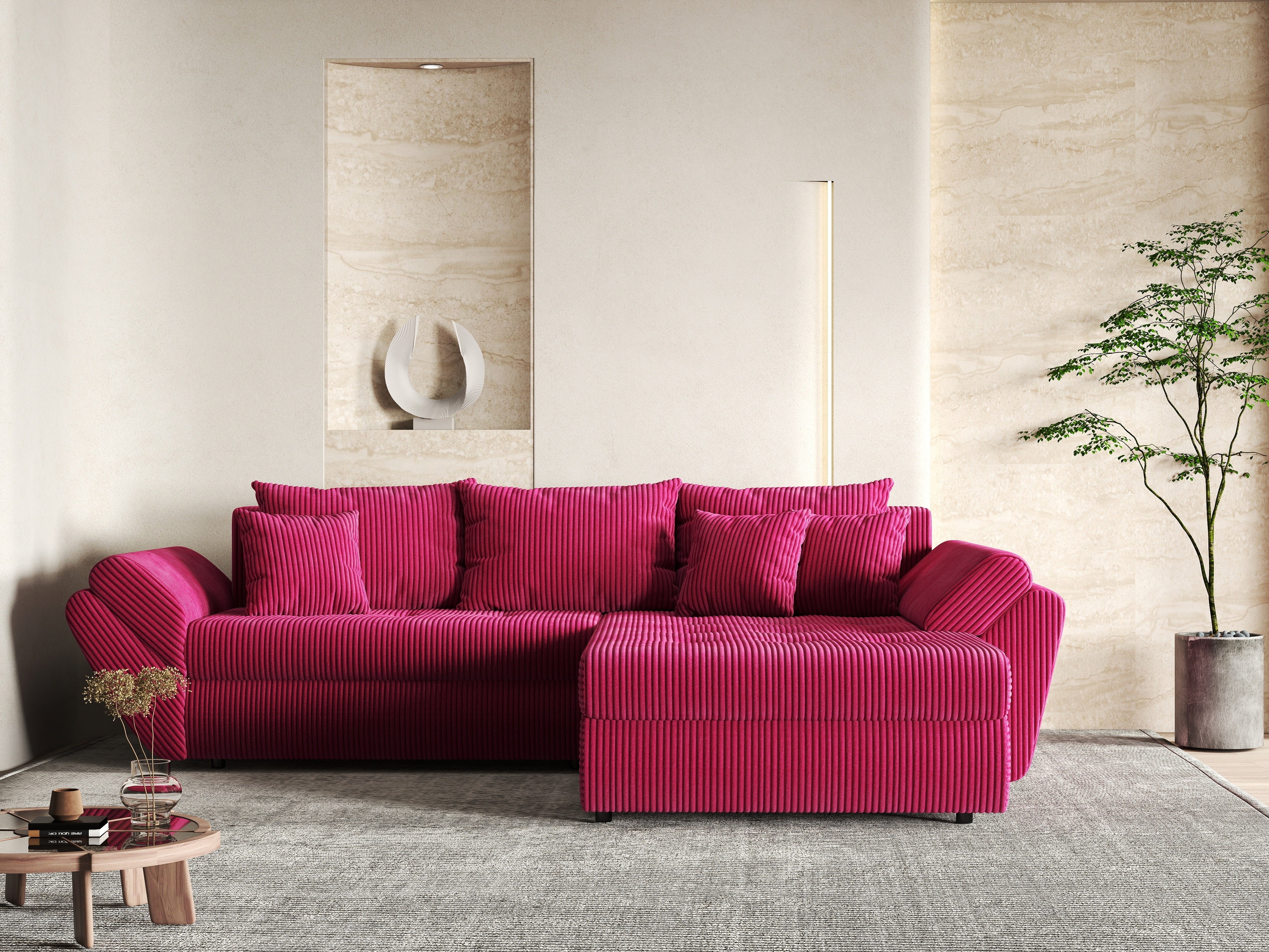 Colțar extensibil dumonde cu ladă de depozitare si sezut confortabil din spuma HR, Loana Zoom Red II 270x185 cm Fabrica