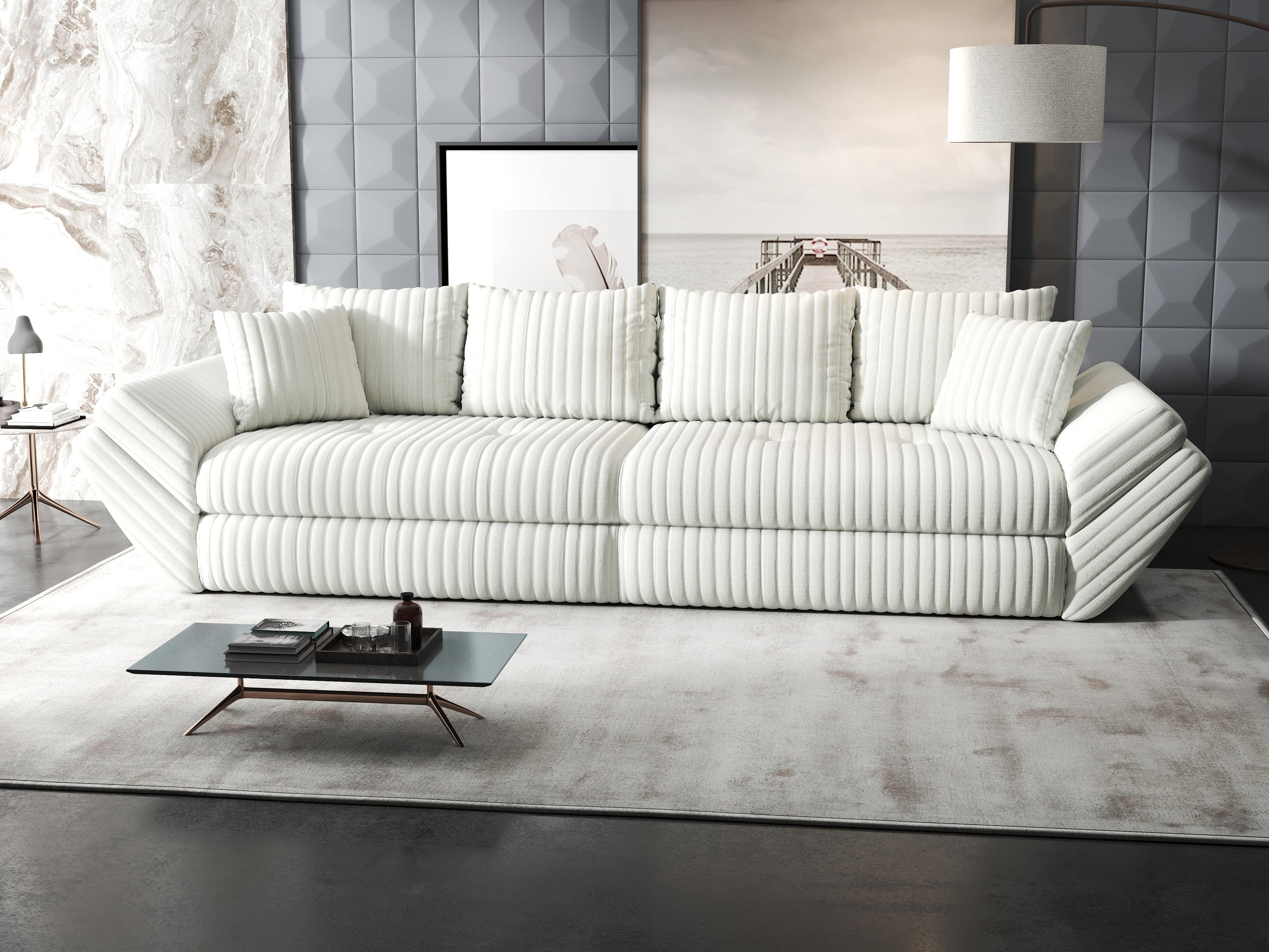 Canapea extensibilă dumonde cu ladă de depozitare si sezut confortabil din spuma HR, Loana Ambience Ivory 300x100 cm Fabrica