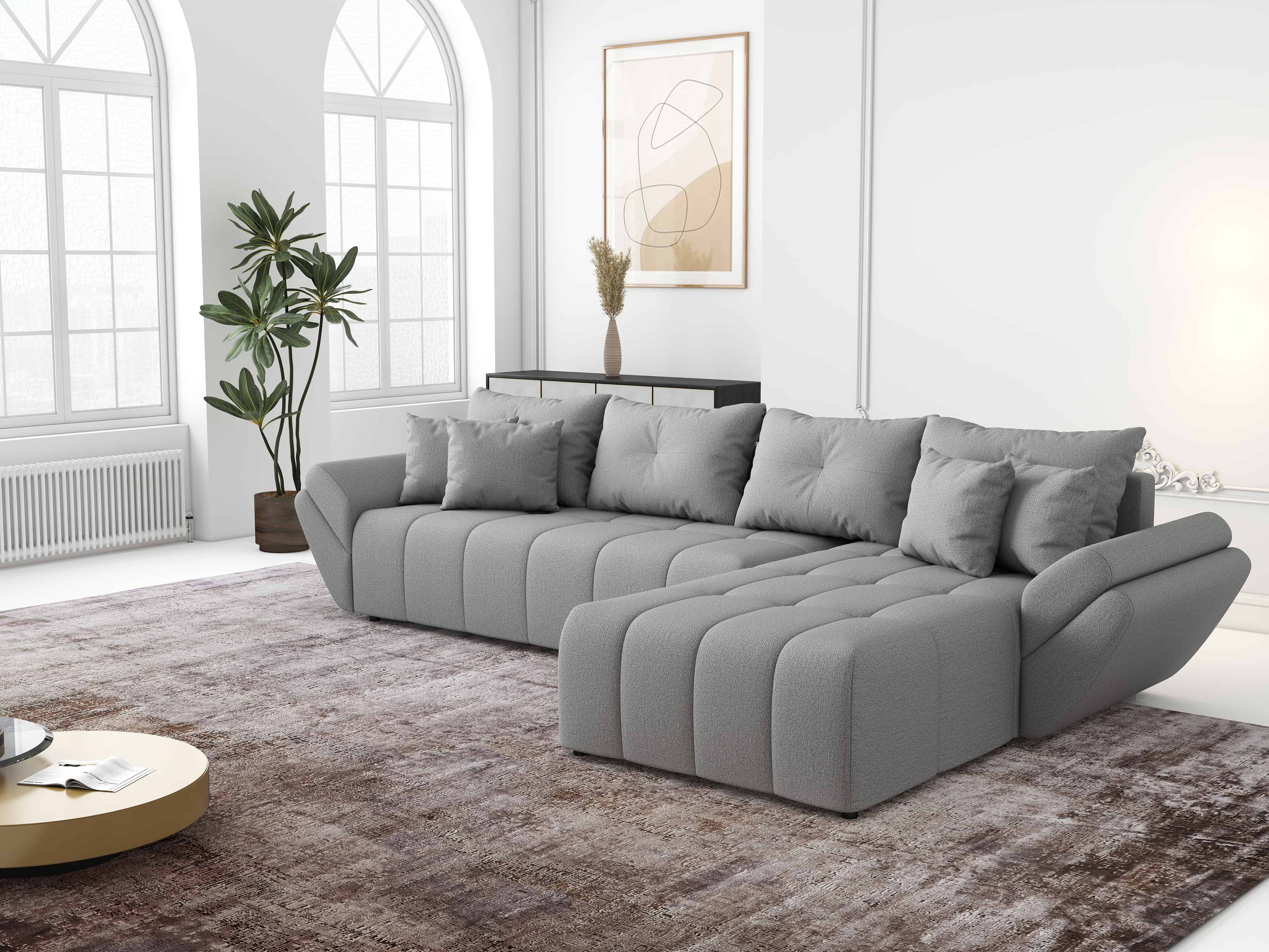 Colțar extensibil dumonde cu ladă de depozitare si sezut confortabil din spuma HR, Berlin XL Enjoy Grey 350x185 cm II Fabrica