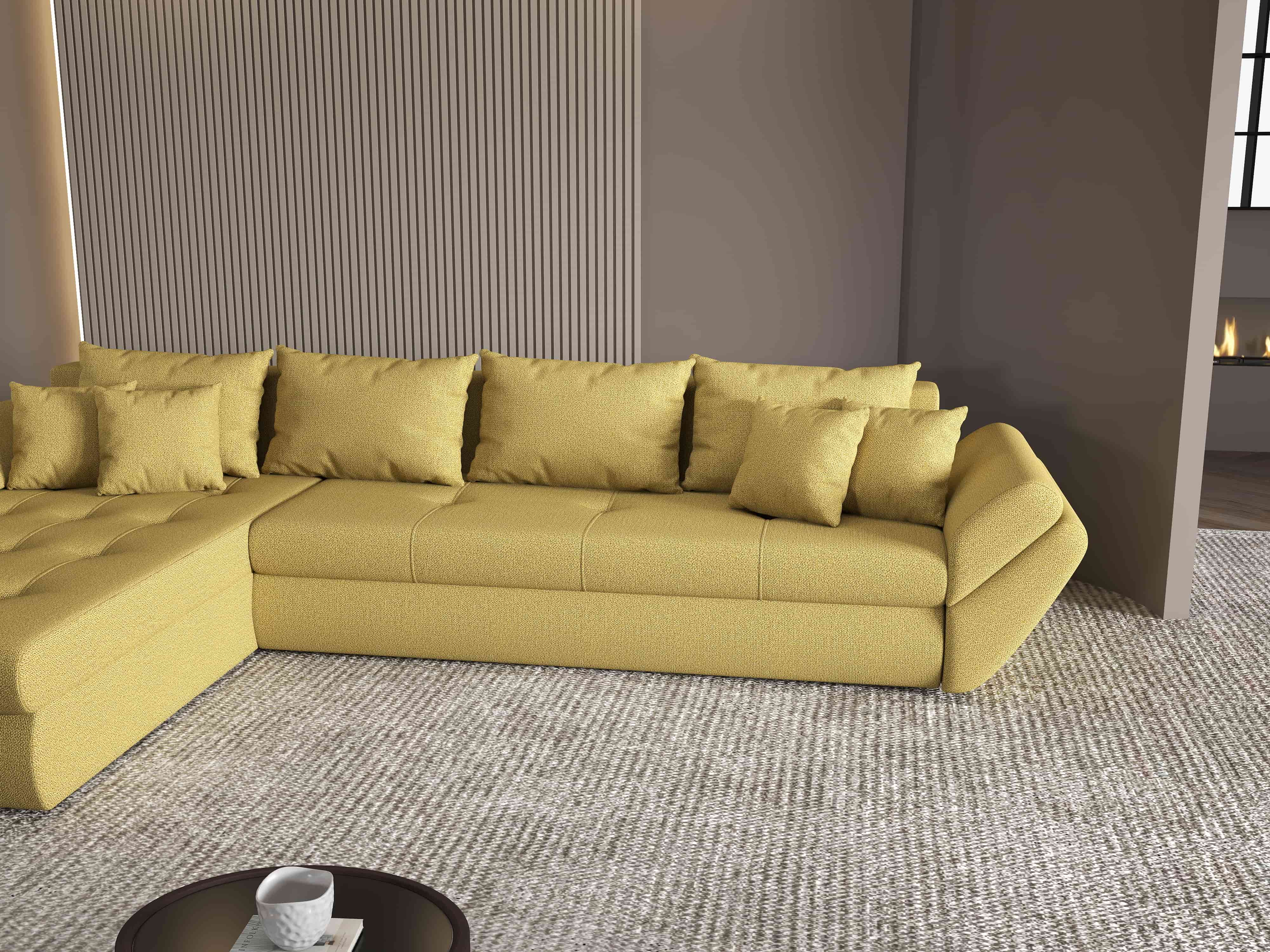 Colțar extensibil dumonde cu ladă de depozitare si sezut confortabil din spuma HR, Loana XL Enjoy Melon 335x185 cm Fabrica