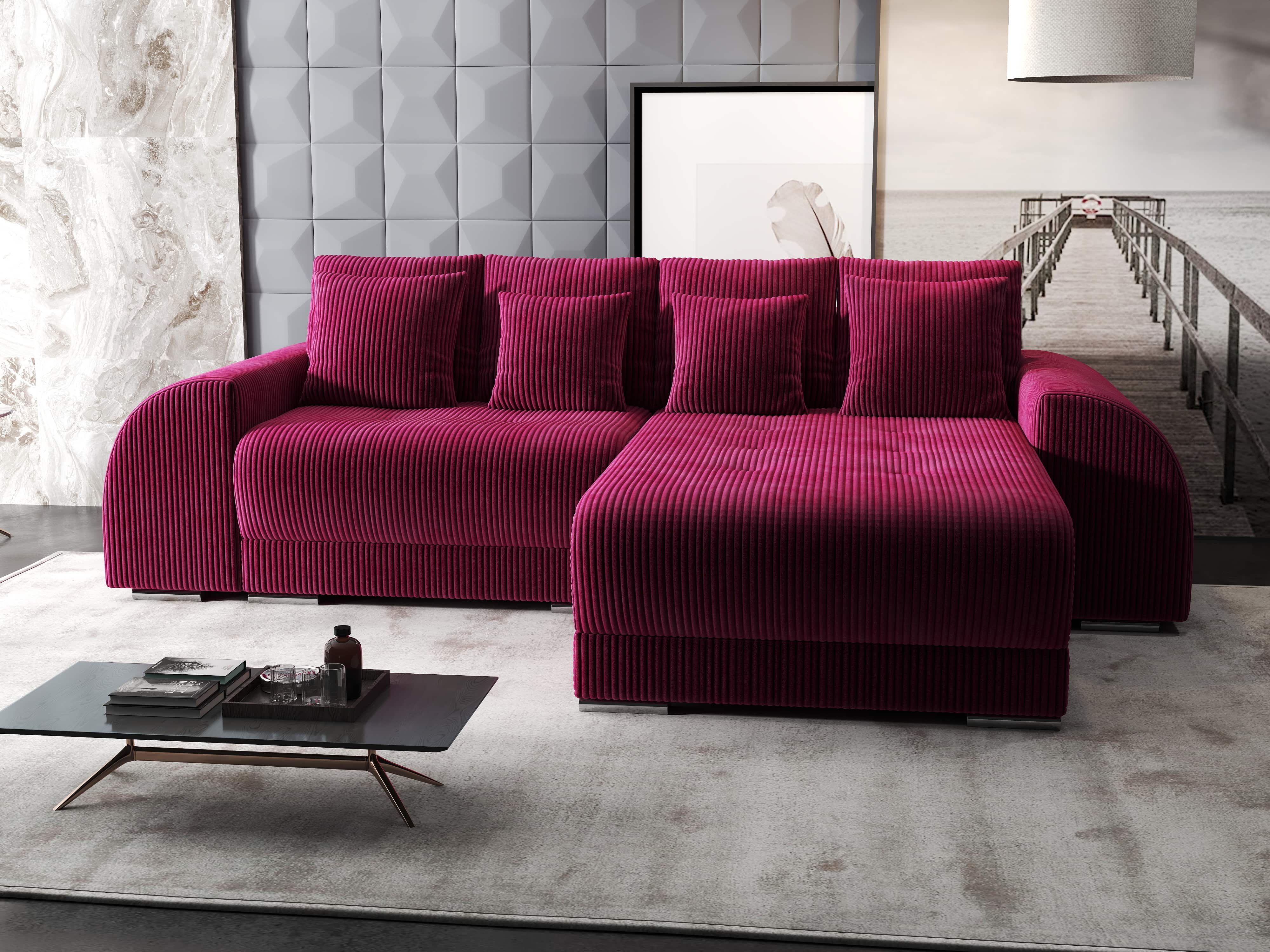 Colțar extensibil dumonde cu ladă de depozitare si sezut confortabil din spuma HR, Verona Zoom Rosu 290x185 cm Fabrica