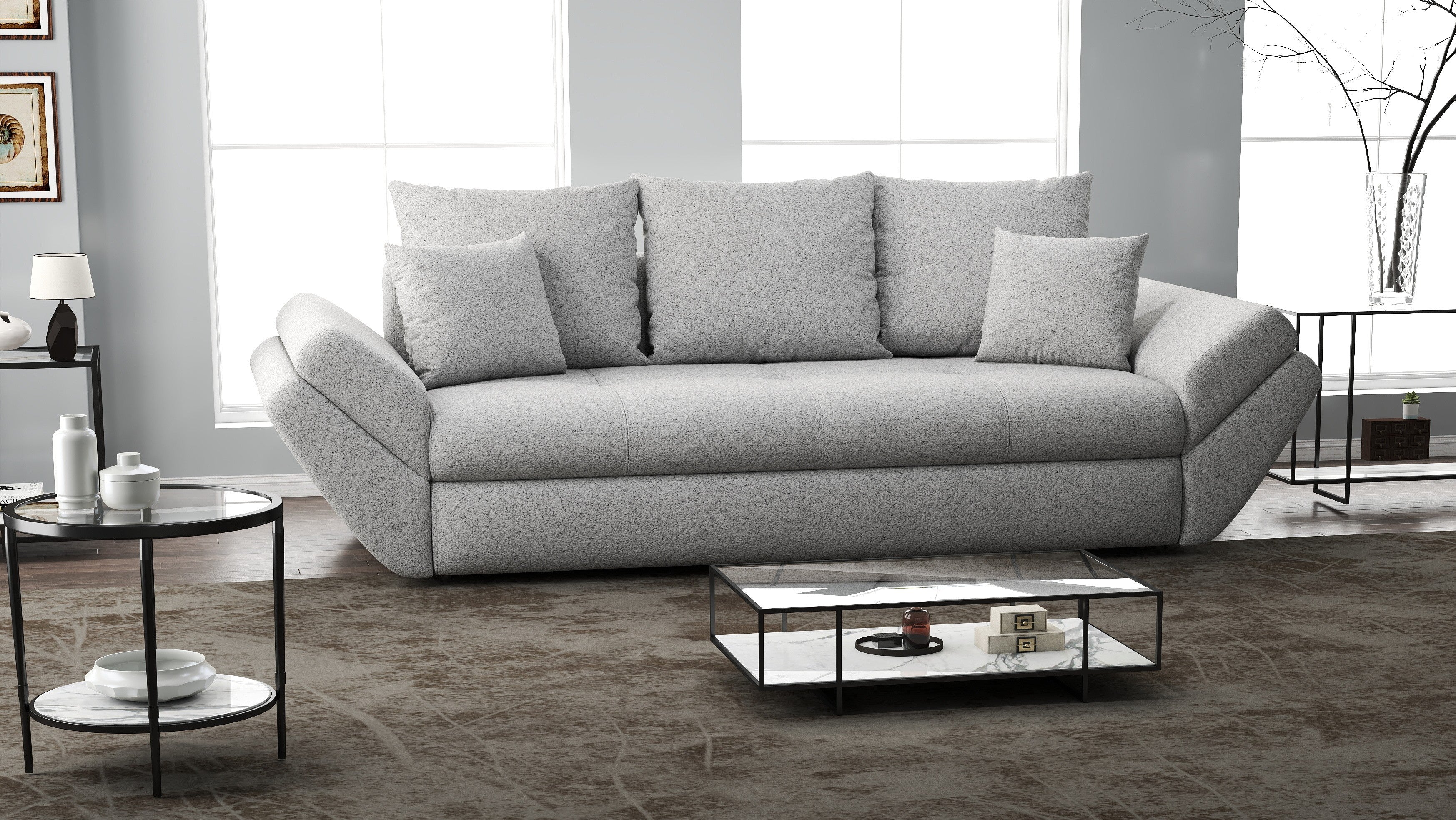 Canapea extensibilă dumonde cu ladă de depozitare si sezut confortabil din spuma HR, Loana Euphoria Dove 250x100 cm Fabrica