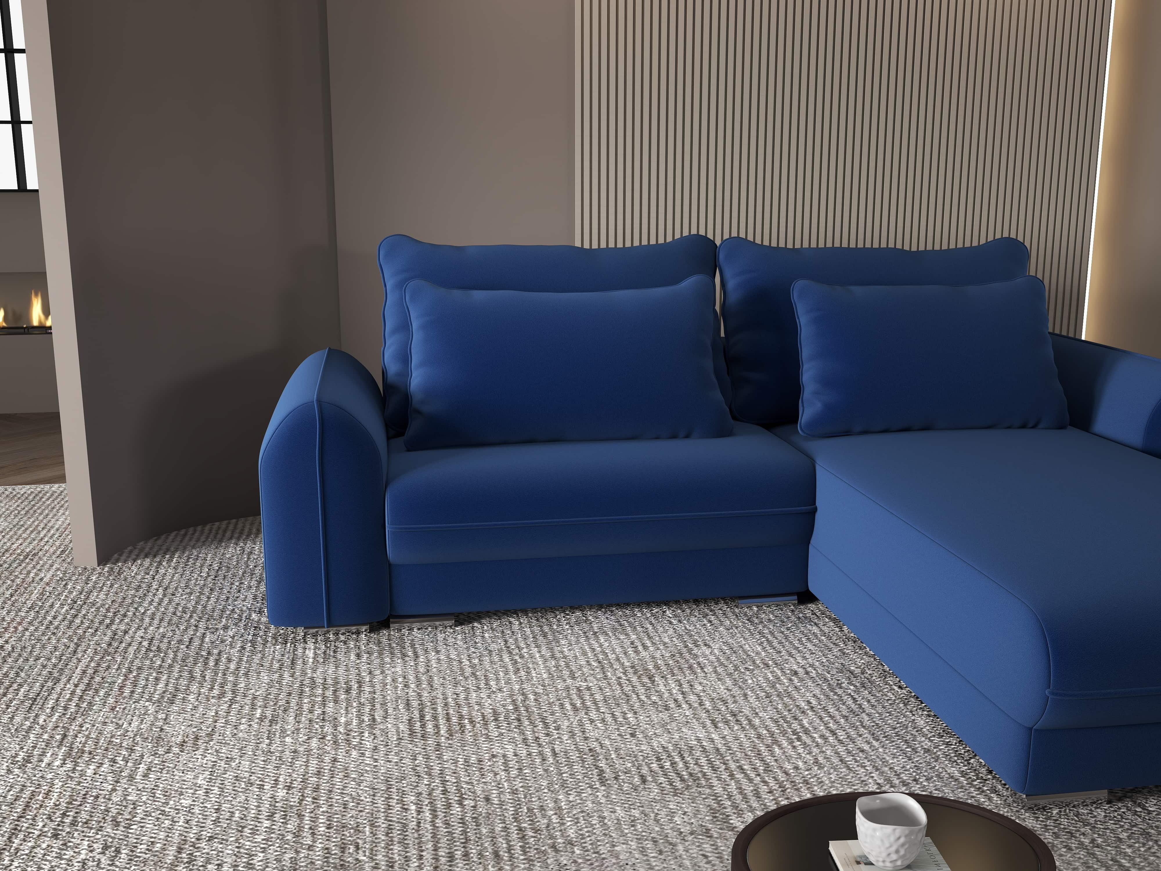 Colțar extensibil dumonde cu ladă de depozitare si sezut confortabil din spuma HR, Denver Royal Albastru 275x185 cm II Fabrica