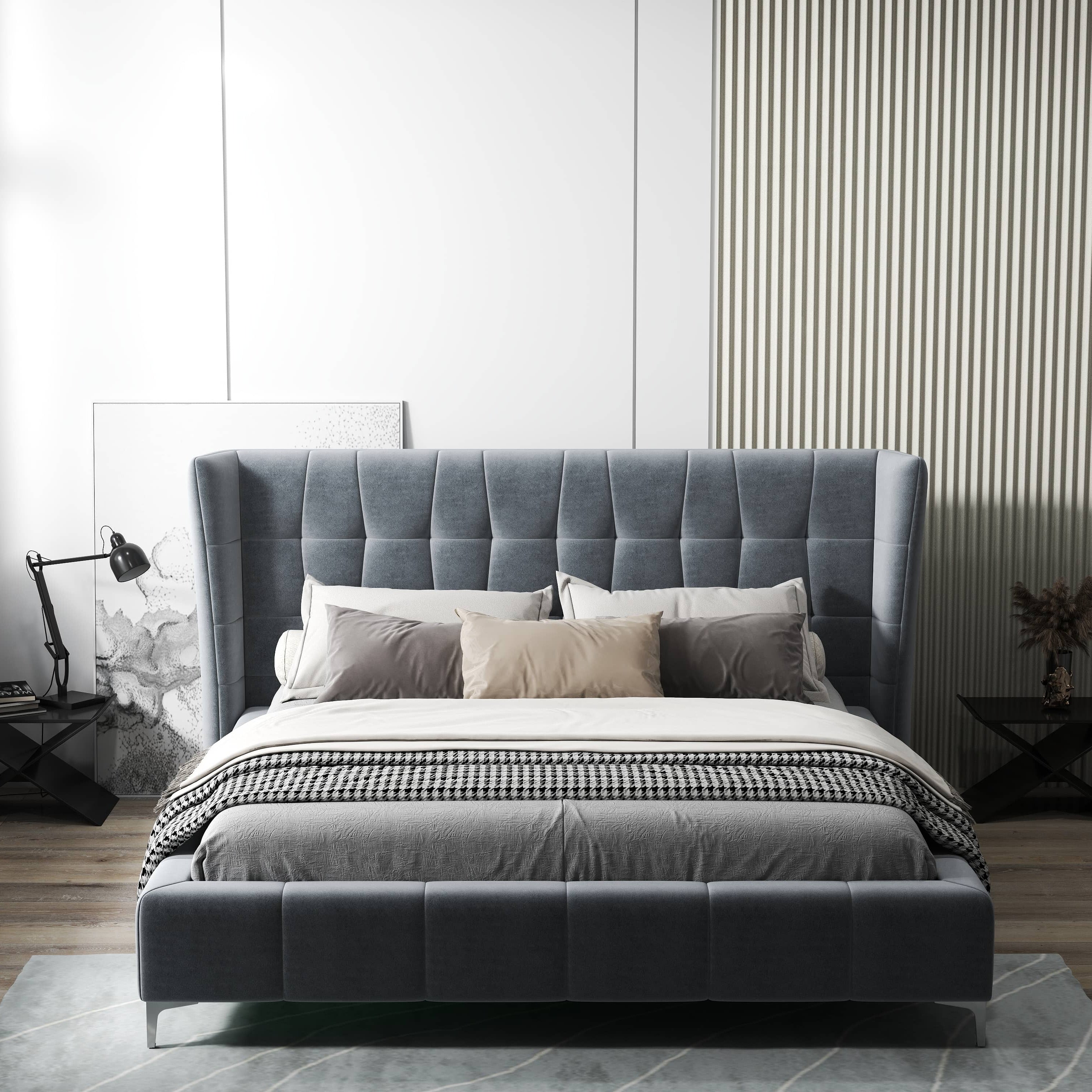 Pat dormitor dumonde, tapitat Gri, Bellagio 180x200 cm, somiera fixa inclusa WLS