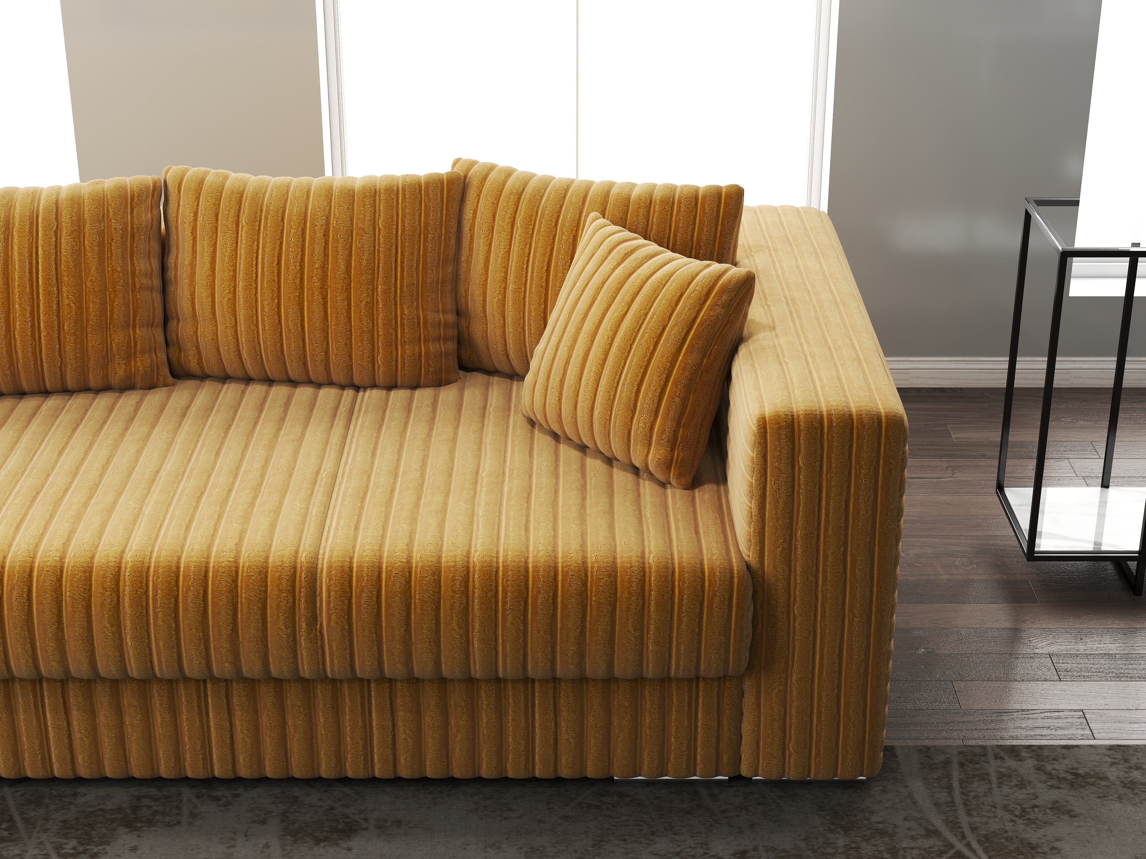 Canapea extensibilă dumonde cu ladă de depozitare si sezut confortabil din spuma HR, Gloria Ambience Mustar 240x100 cm Fabrica