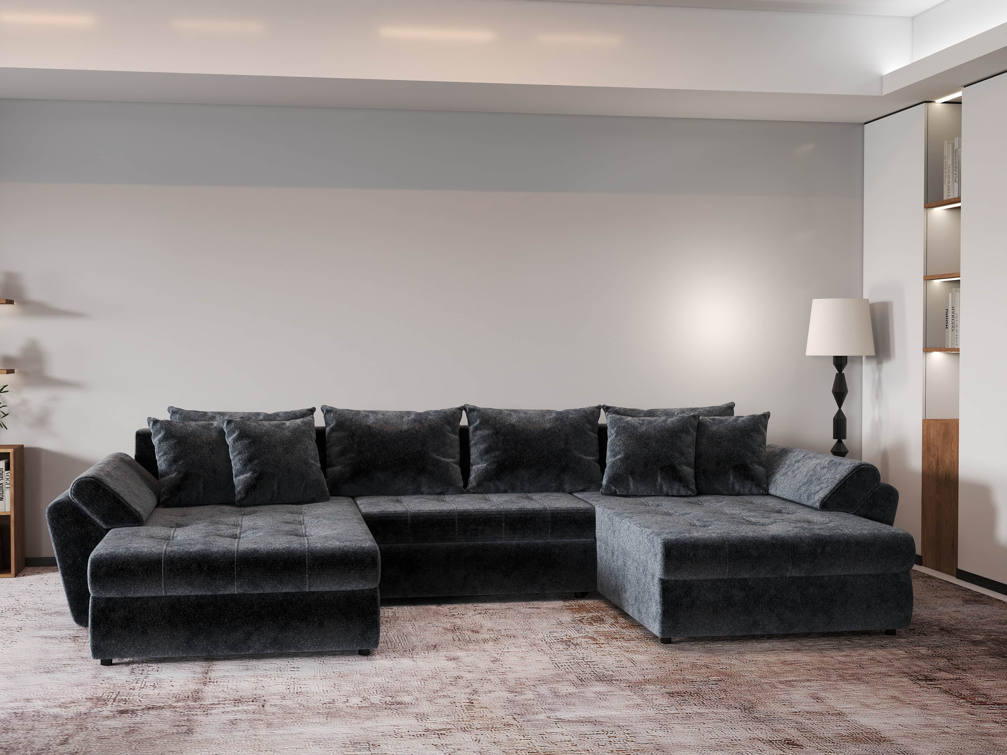 Colțar extensibil dumonde cu ladă de depozitare si sezut confortabil din spuma HR, Loana U Euphoria Grafit 355x185 cm Fabrica