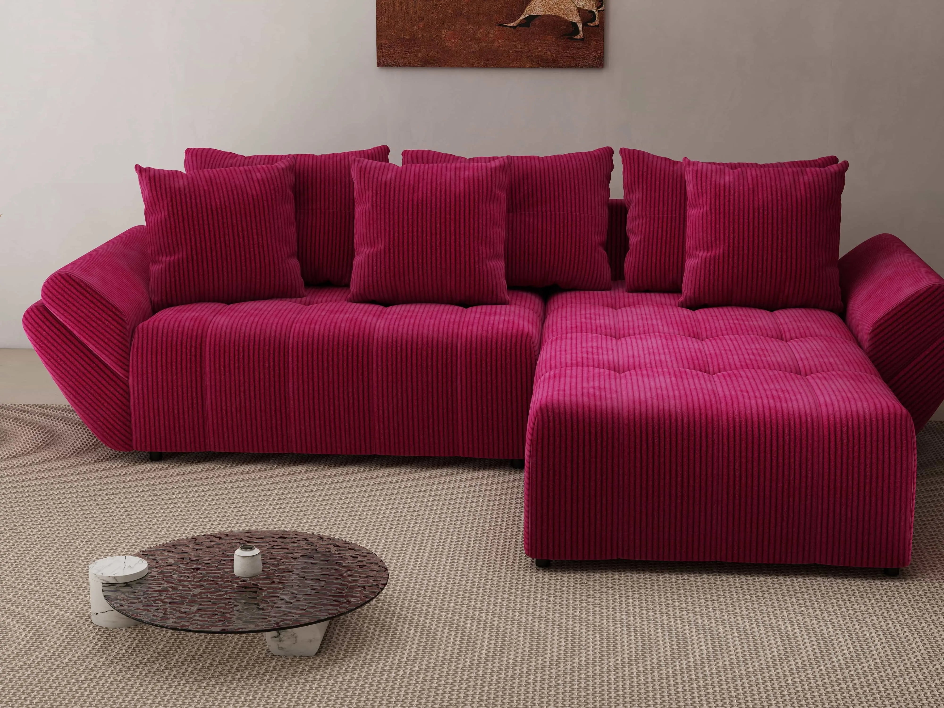 Colțar extensibil dumonde cu ladă de depozitare si sezut confortabil din spuma HR, Berlin Zoom Red 280x185 cm II Fabrica