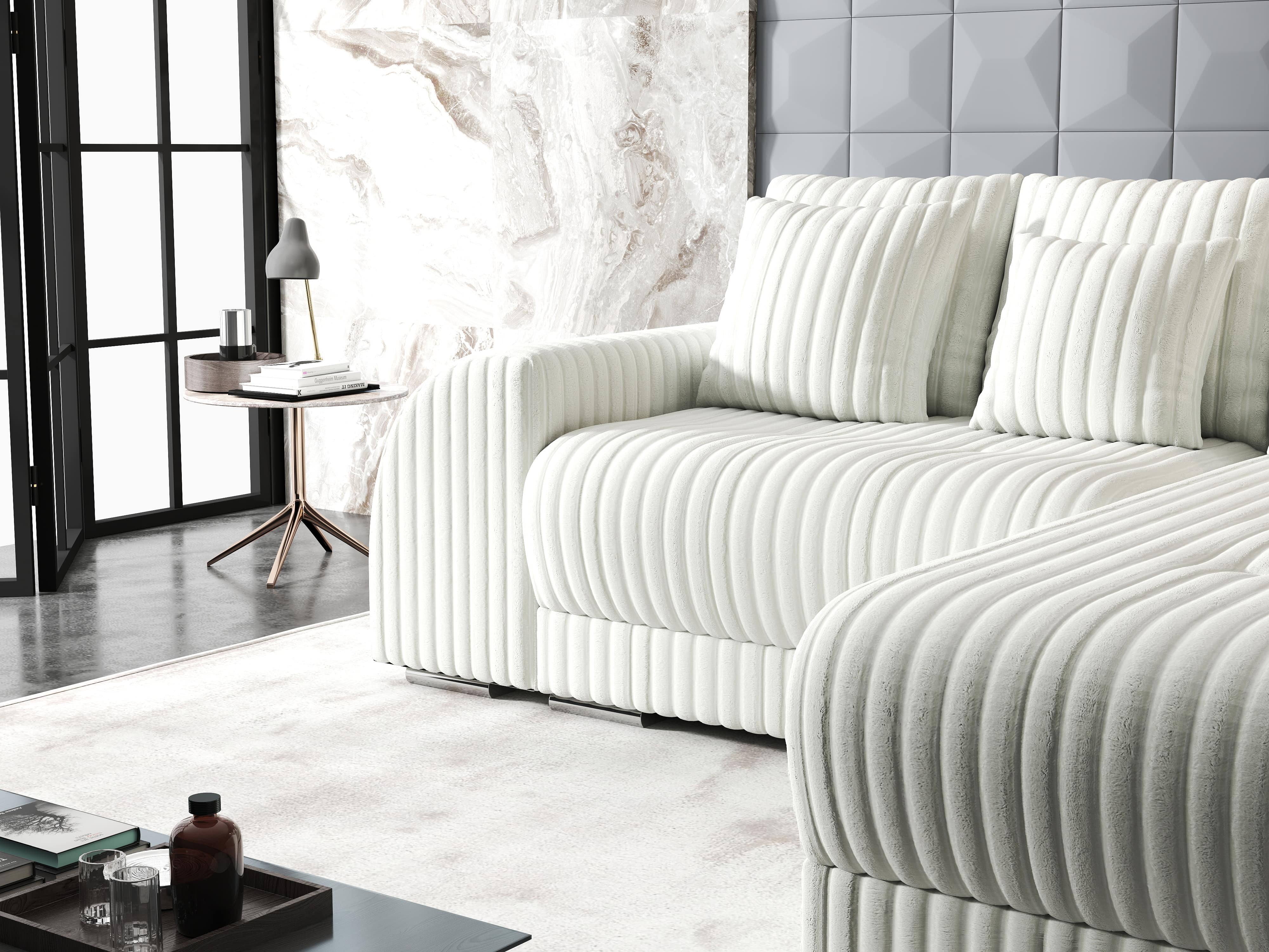 Colțar extensibil dumonde cu ladă de depozitare si sezut confortabil din spuma HR, Verona Ambience Ivory II 290x185 cm Fabrica