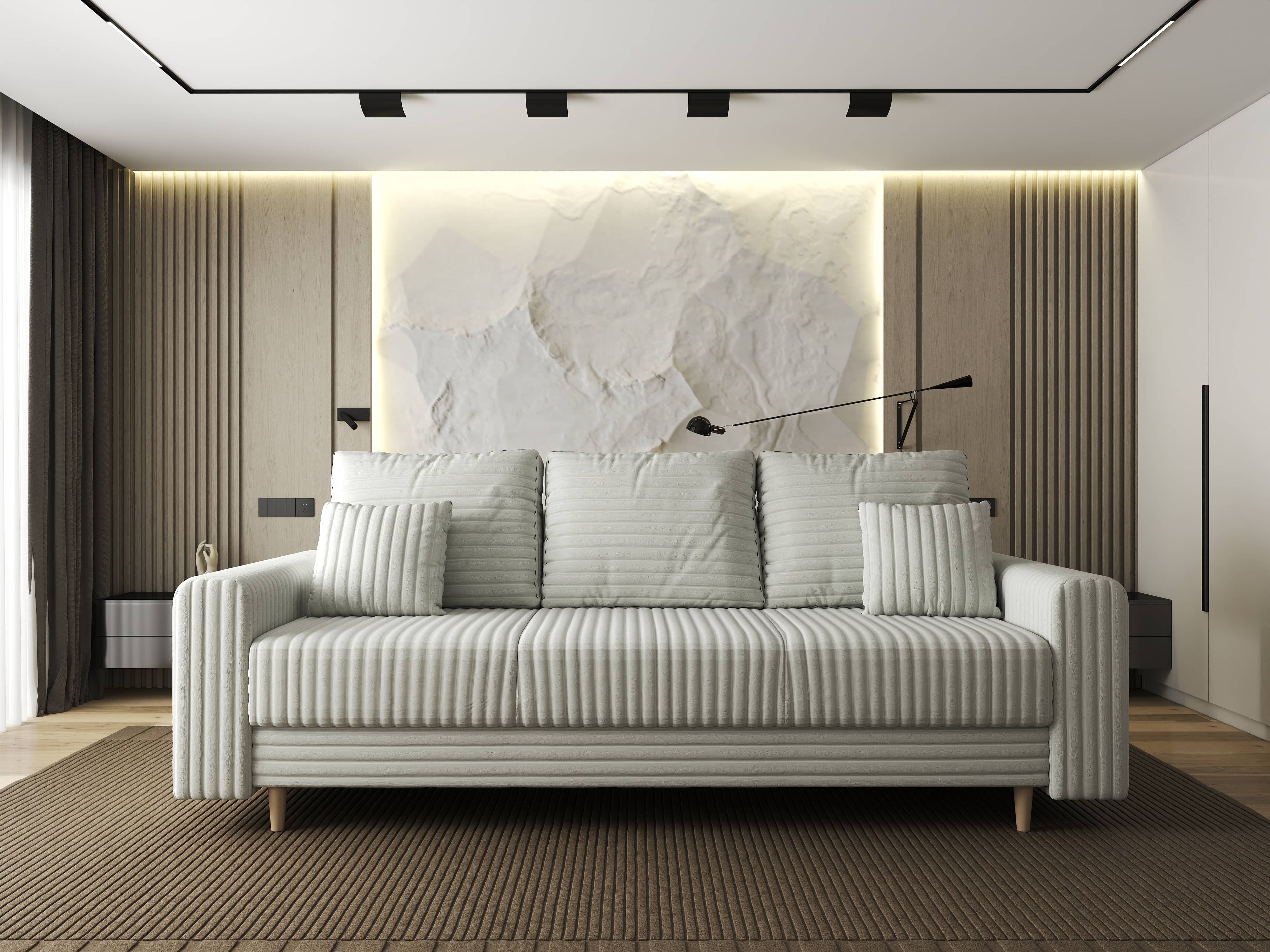 Canapea extensibilă dumonde cu ladă de depozitare si sezut confortabil din spuma HR, Kronos Ambience Ivory 210x100 cm fabrica
