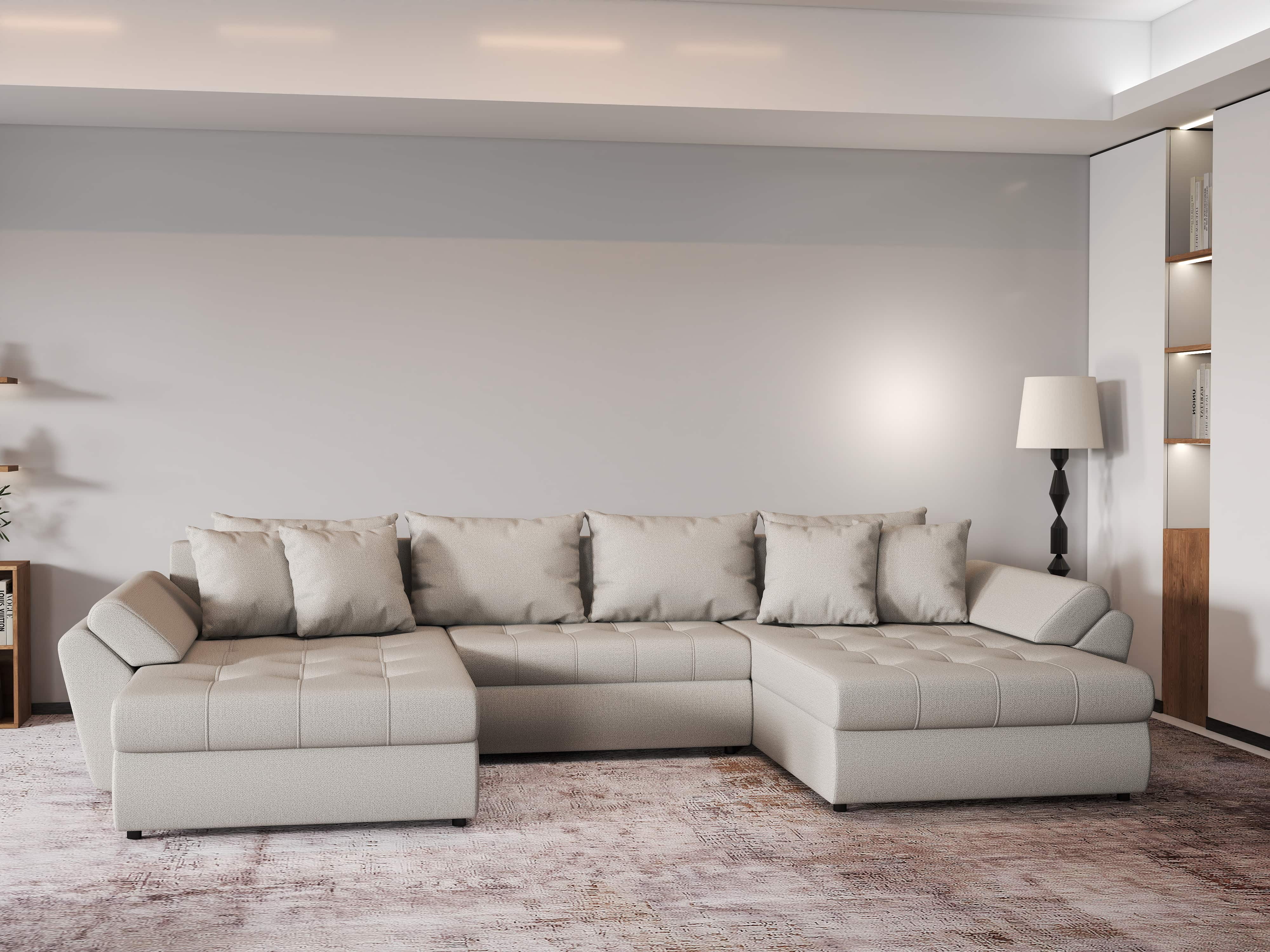 Colțar extensibil dumonde cu ladă de depozitare si sezut confortabil din spuma HR, Loana Bej U 355x185 cm Fabrica