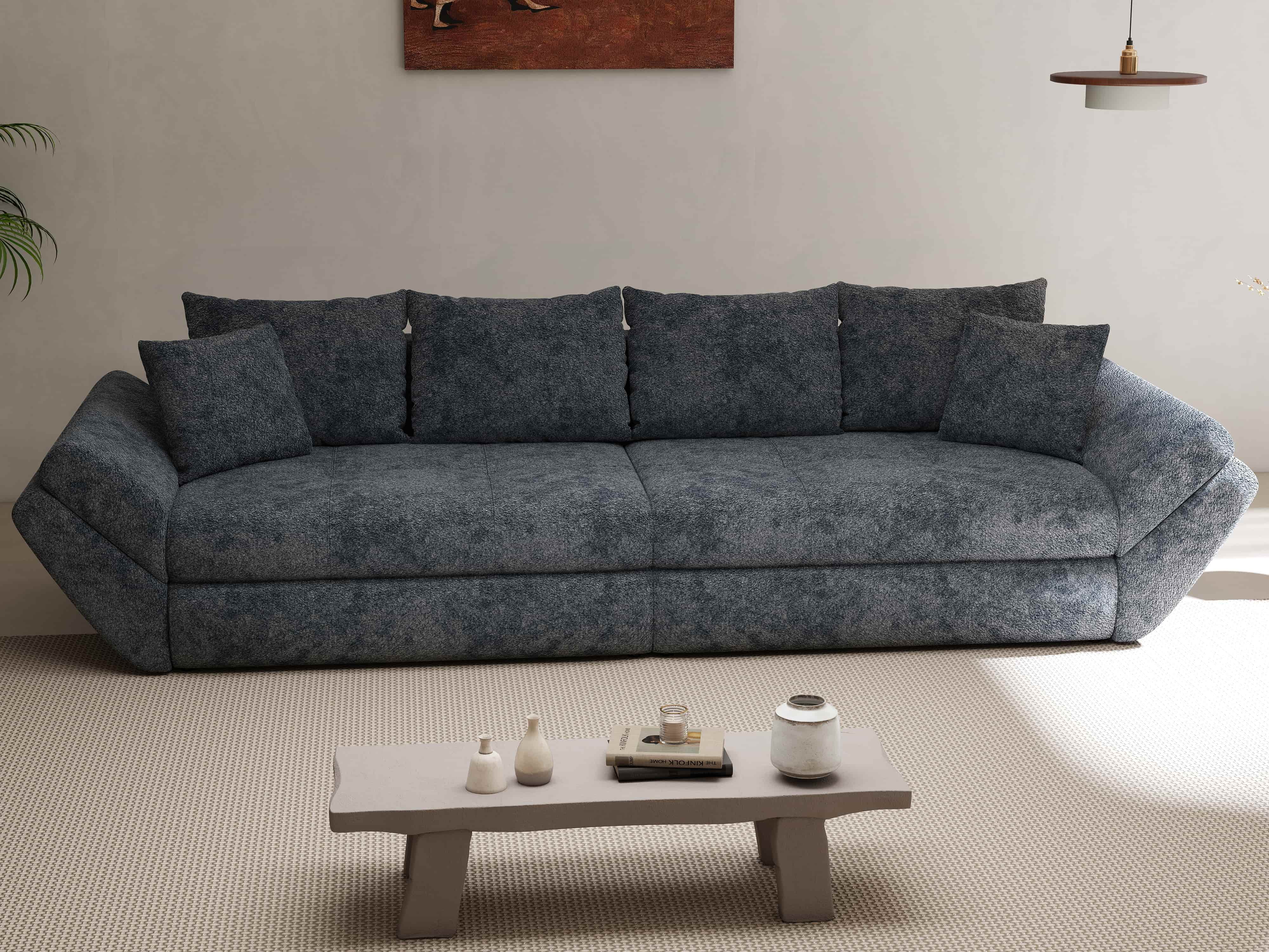 Canapea extensibilă dumonde cu ladă de depozitare si sezut confortabil din spuma HR, Loana Euphoria Grafit 300x100 cm Fabrica