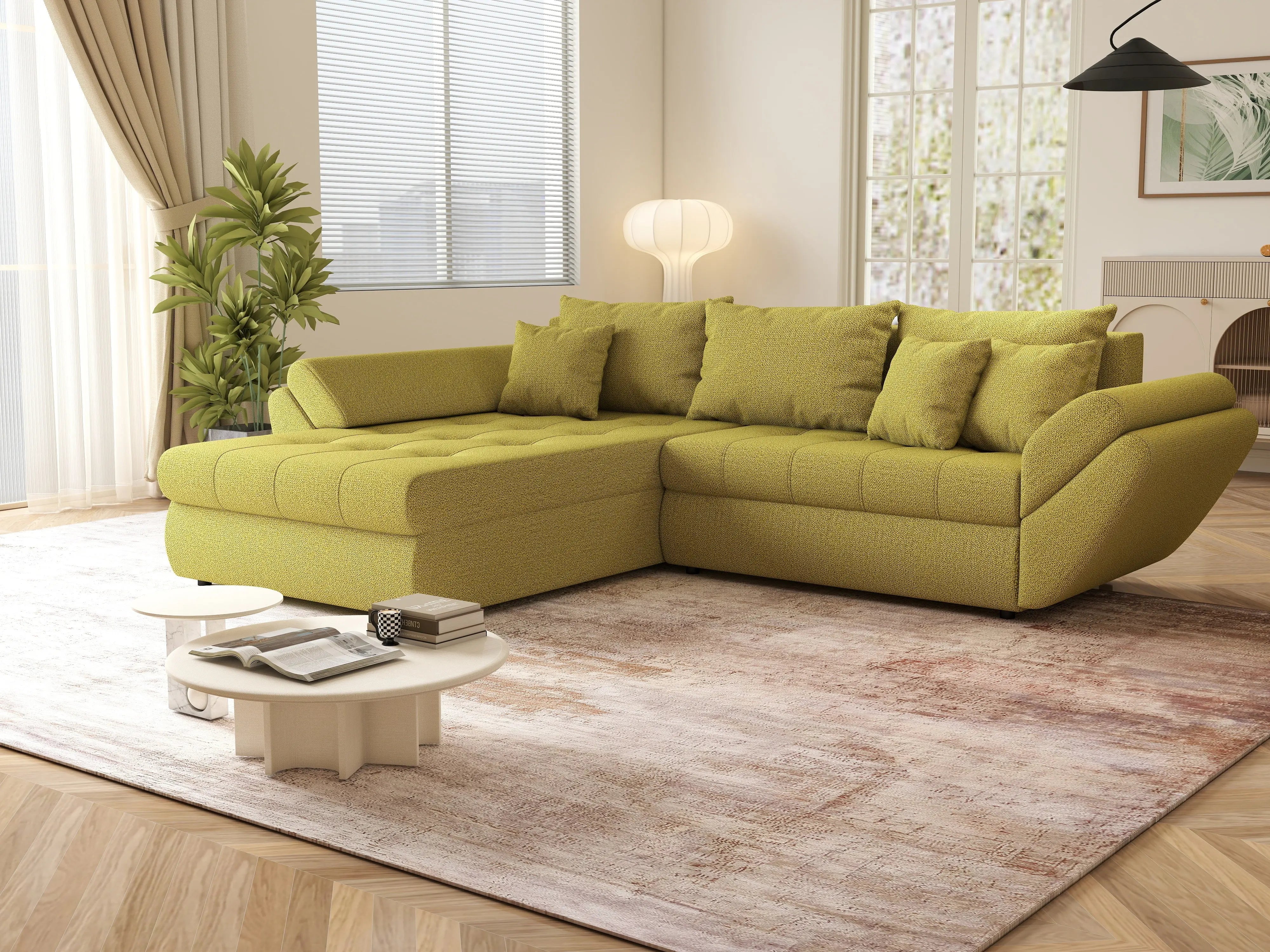 Colțar extensibil dumonde cu ladă de depozitare si sezut confortabil din spuma HR, Loana Green Lux 270x185 cm Fabrica