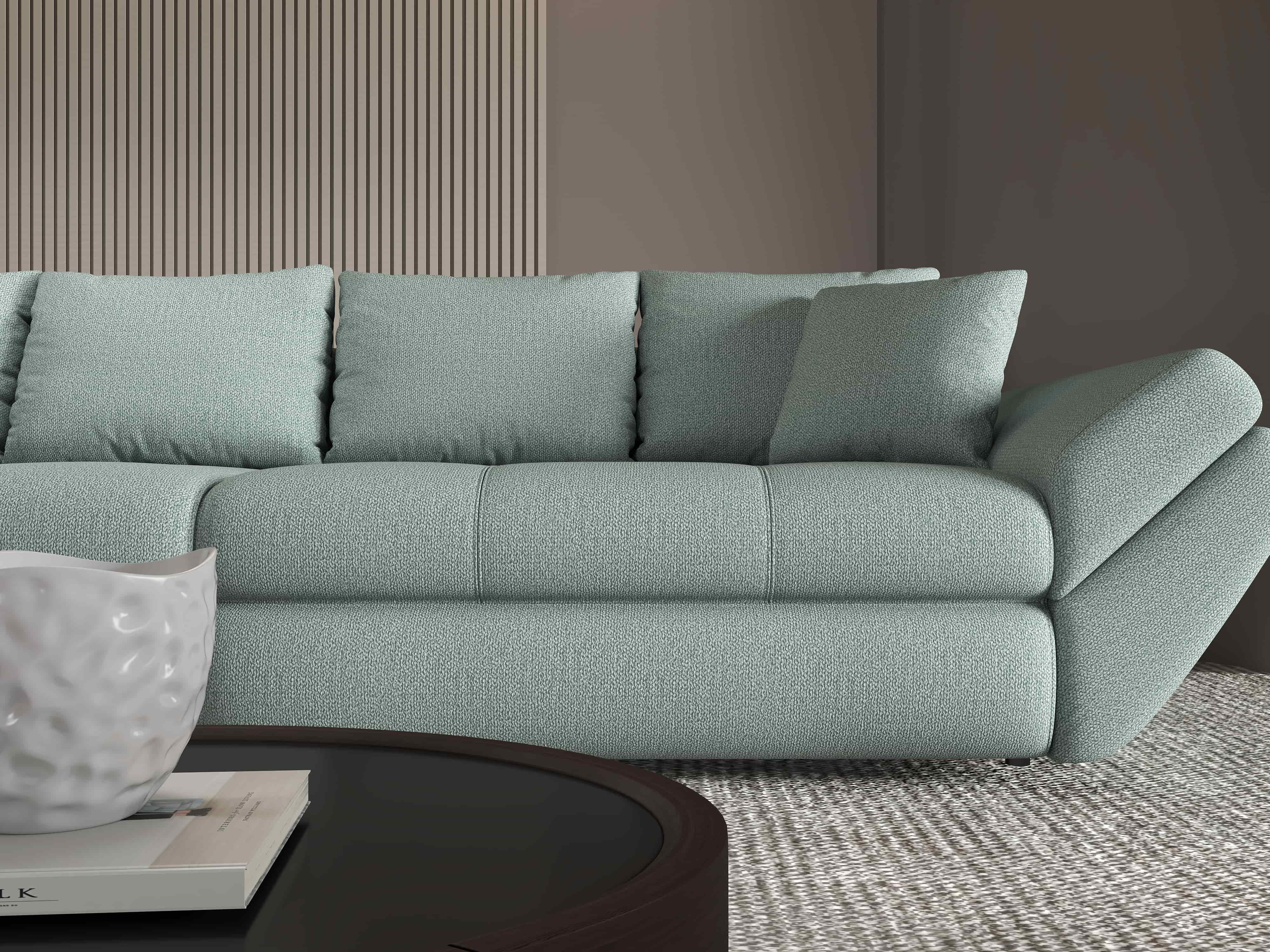 Canapea extensibilă dumonde cu ladă de depozitare si sezut confortabil din spuma HR, Loana Enjoy Mint 300x100 cm Fabrica