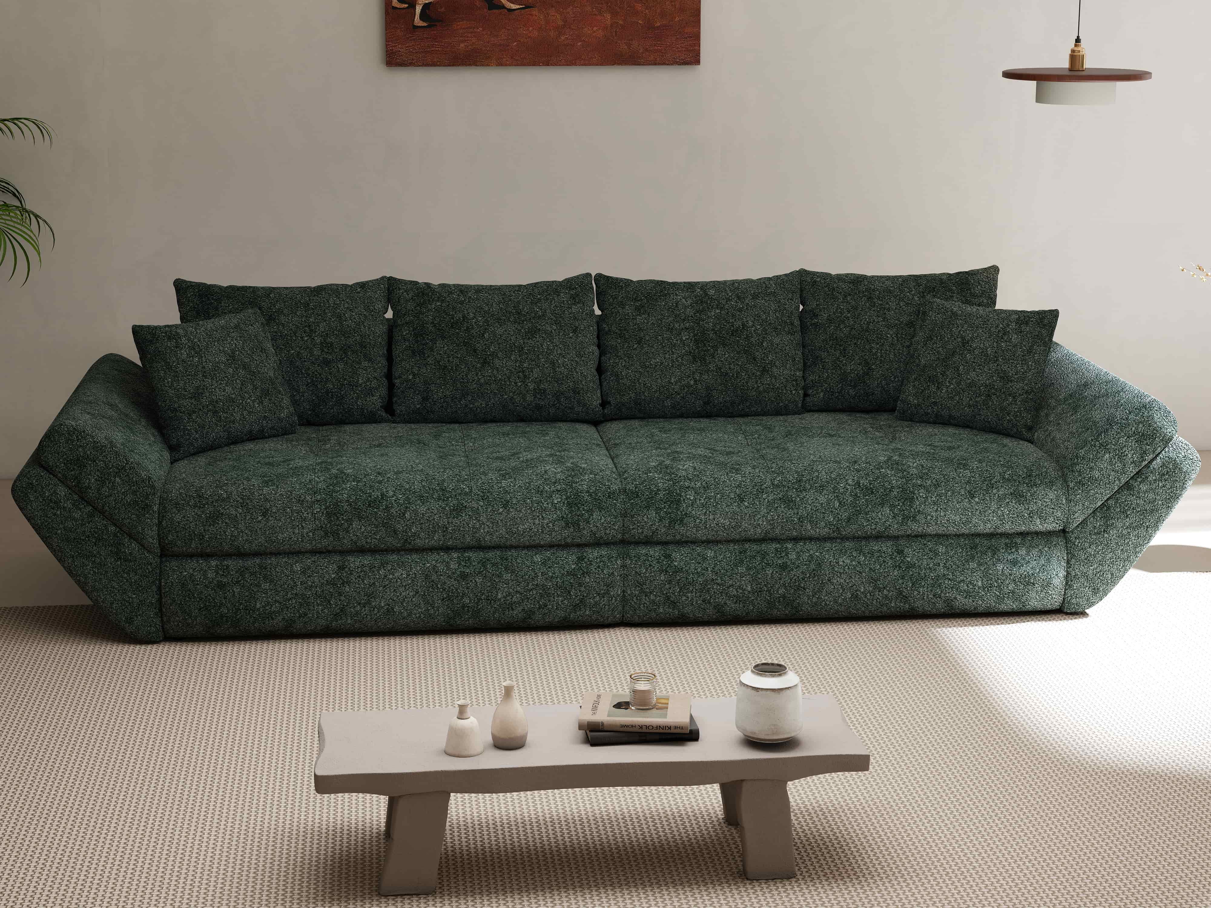 Canapea extensibilă dumonde cu ladă de depozitare si sezut confortabil din spuma HR, Loana Euphoria Verde 300x100 cm Fabrica
