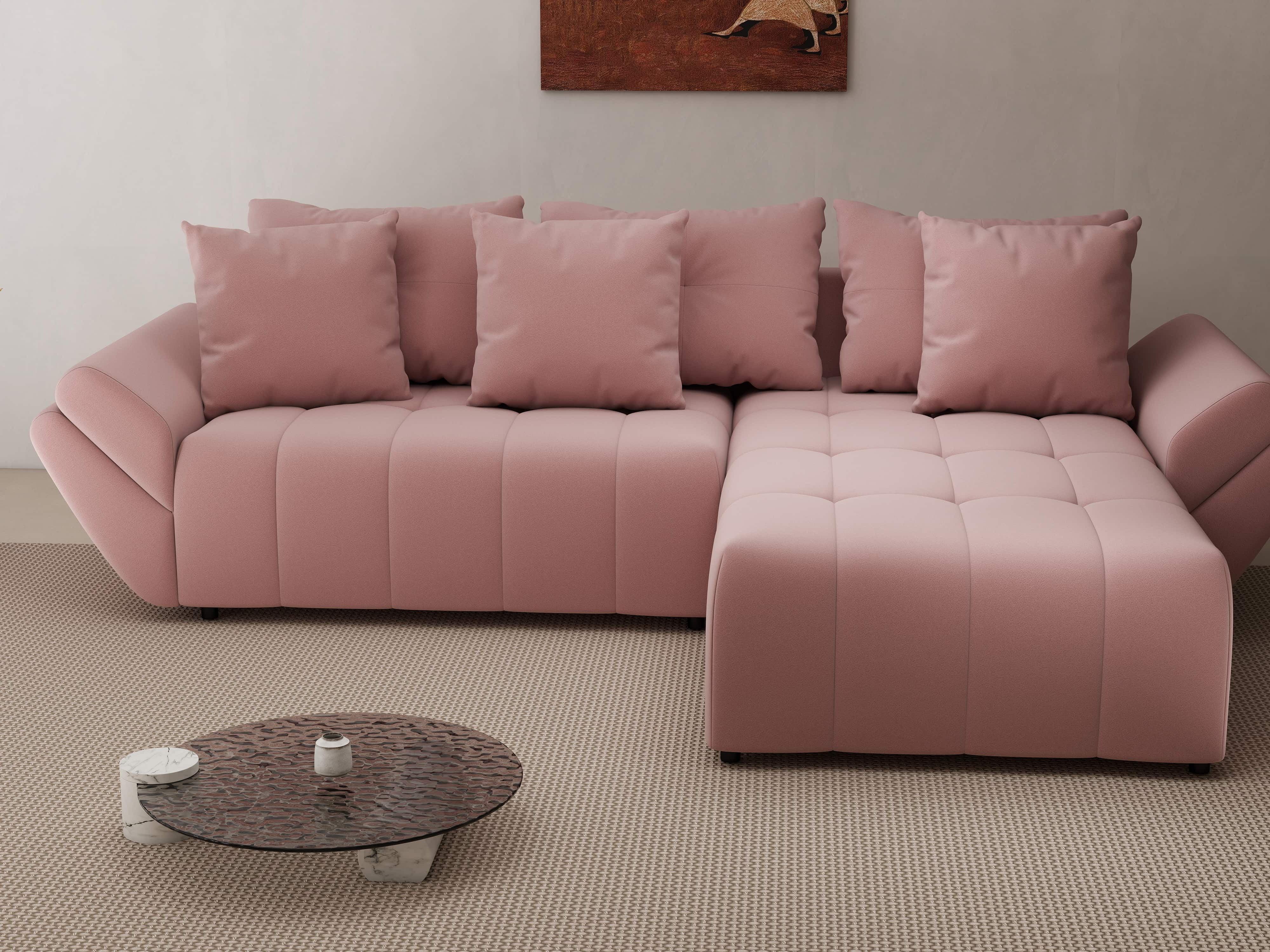 Colțar extensibil dumonde cu ladă de depozitare si sezut confortabil din spuma HR, Berlin Royal Roz 280x185 cm II Fabrica