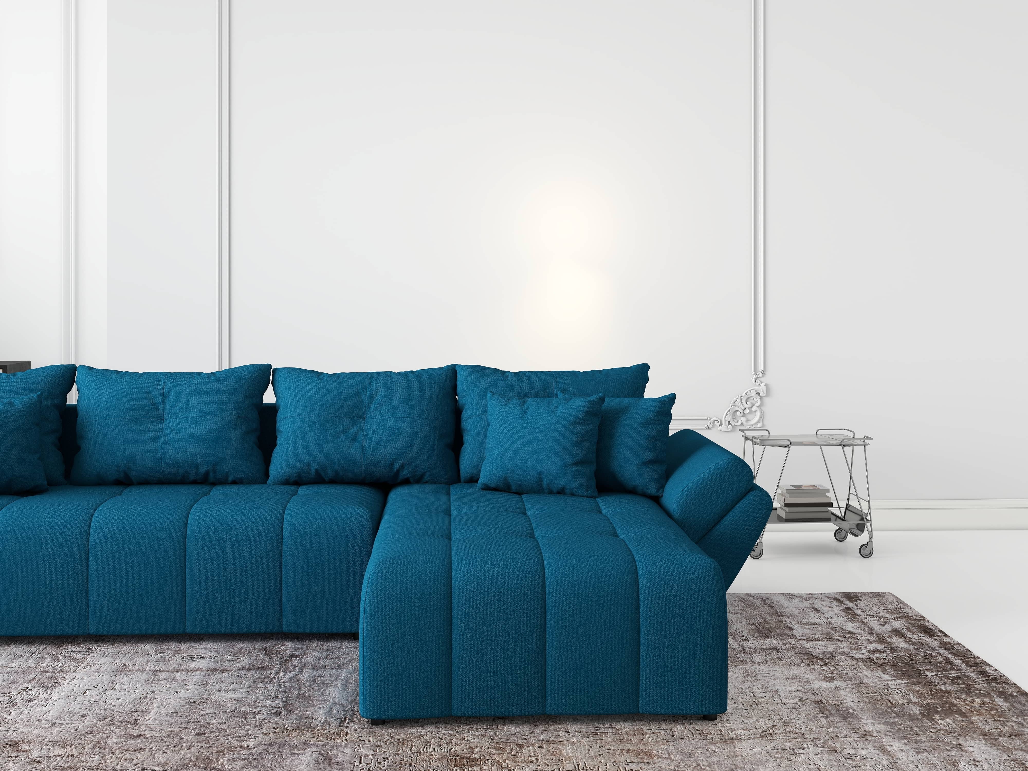 Colțar extensibil dumonde cu ladă de depozitare si sezut confortabil din spuma HR, Berlin XL Enjoy Petrol 350x185 cm II Fabrica