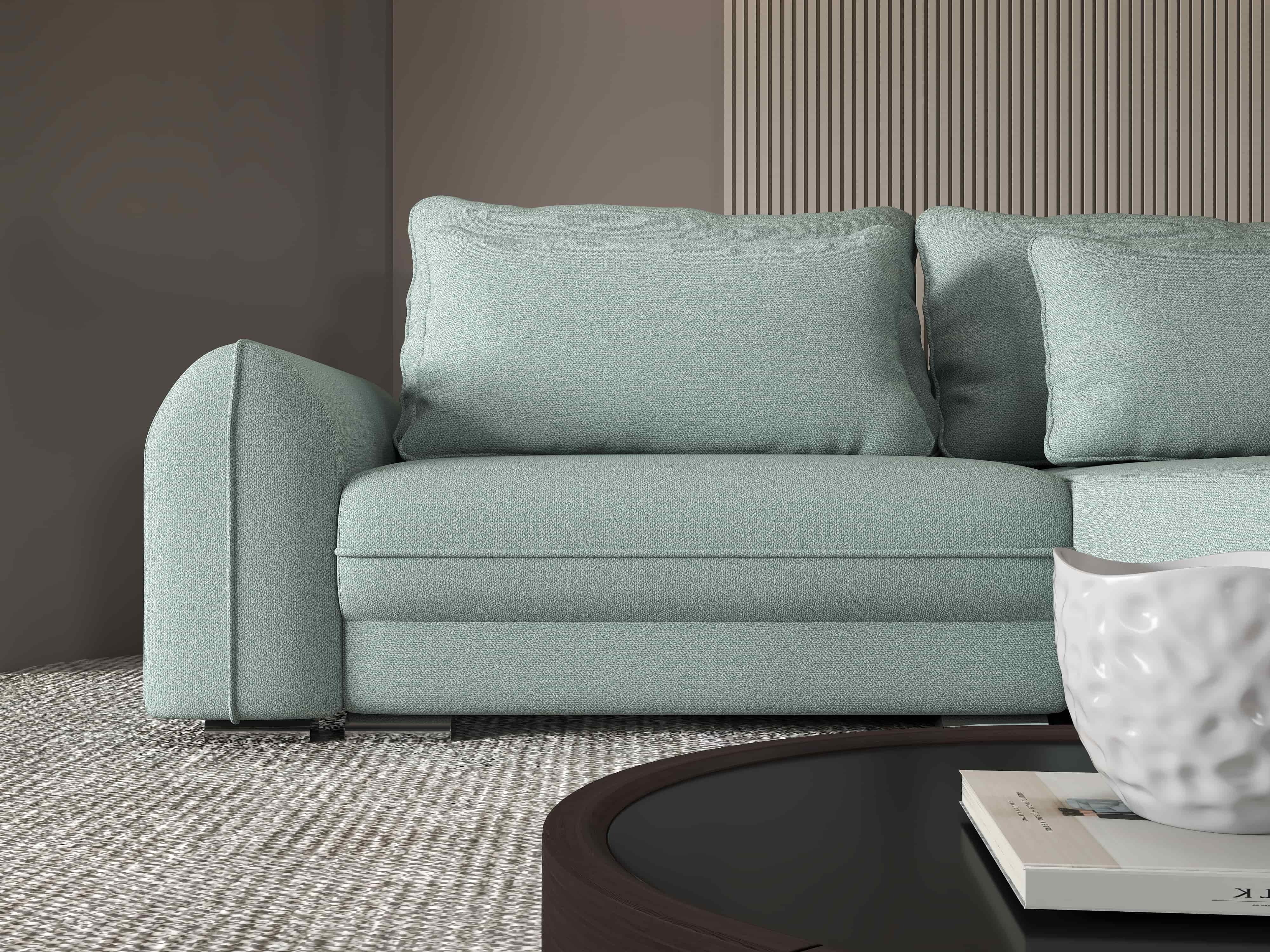 Colțar extensibil dumonde cu ladă de depozitare si sezut confortabil din spuma HR, Denver Enjoy Mint 275x185 cm II Fabrica