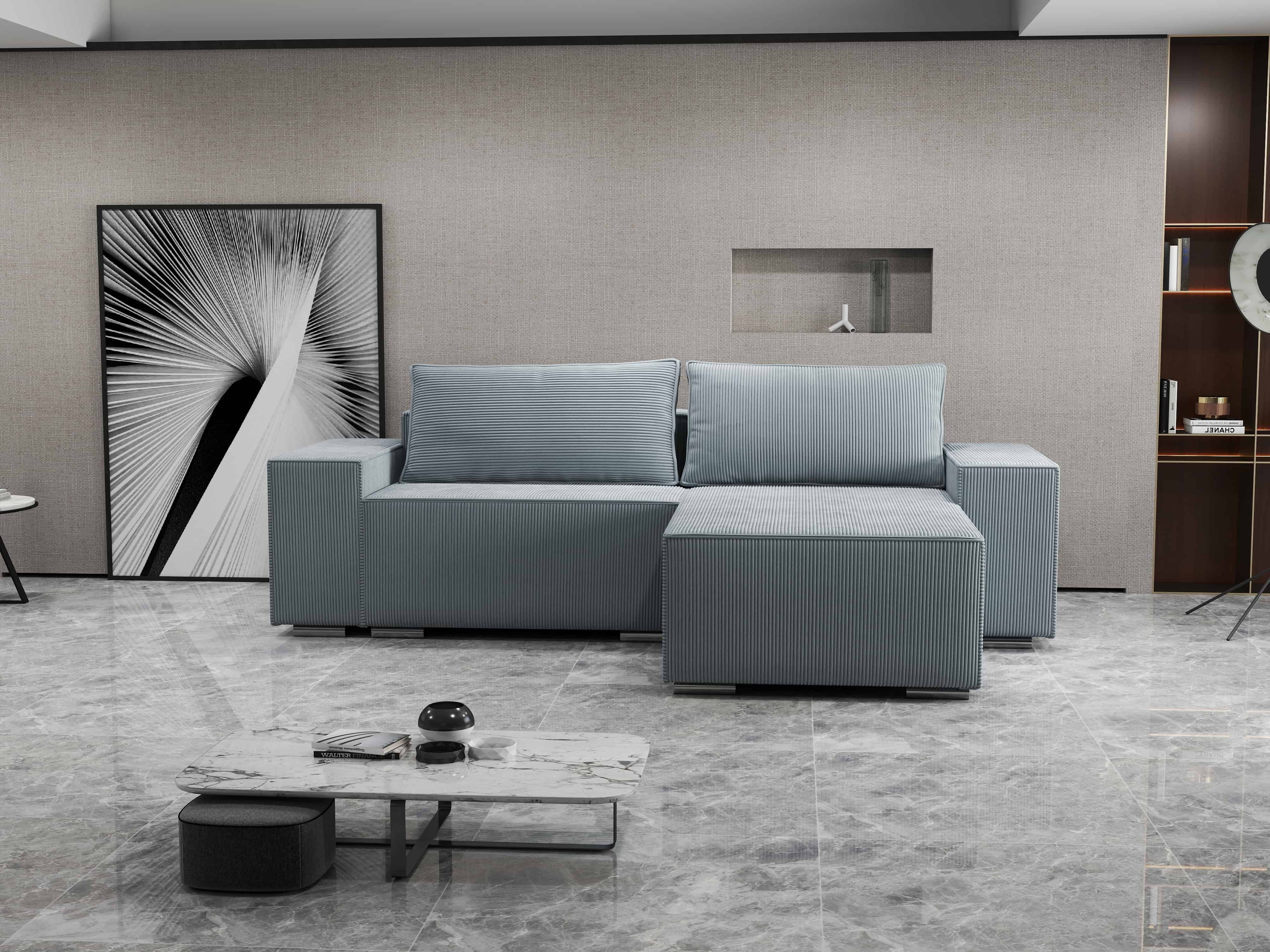 Colțar extensibil dumonde cu ladă de depozitare si sezut confortabil din spuma HR, Dream Zoom Grey 290x185 cm II Fabrica