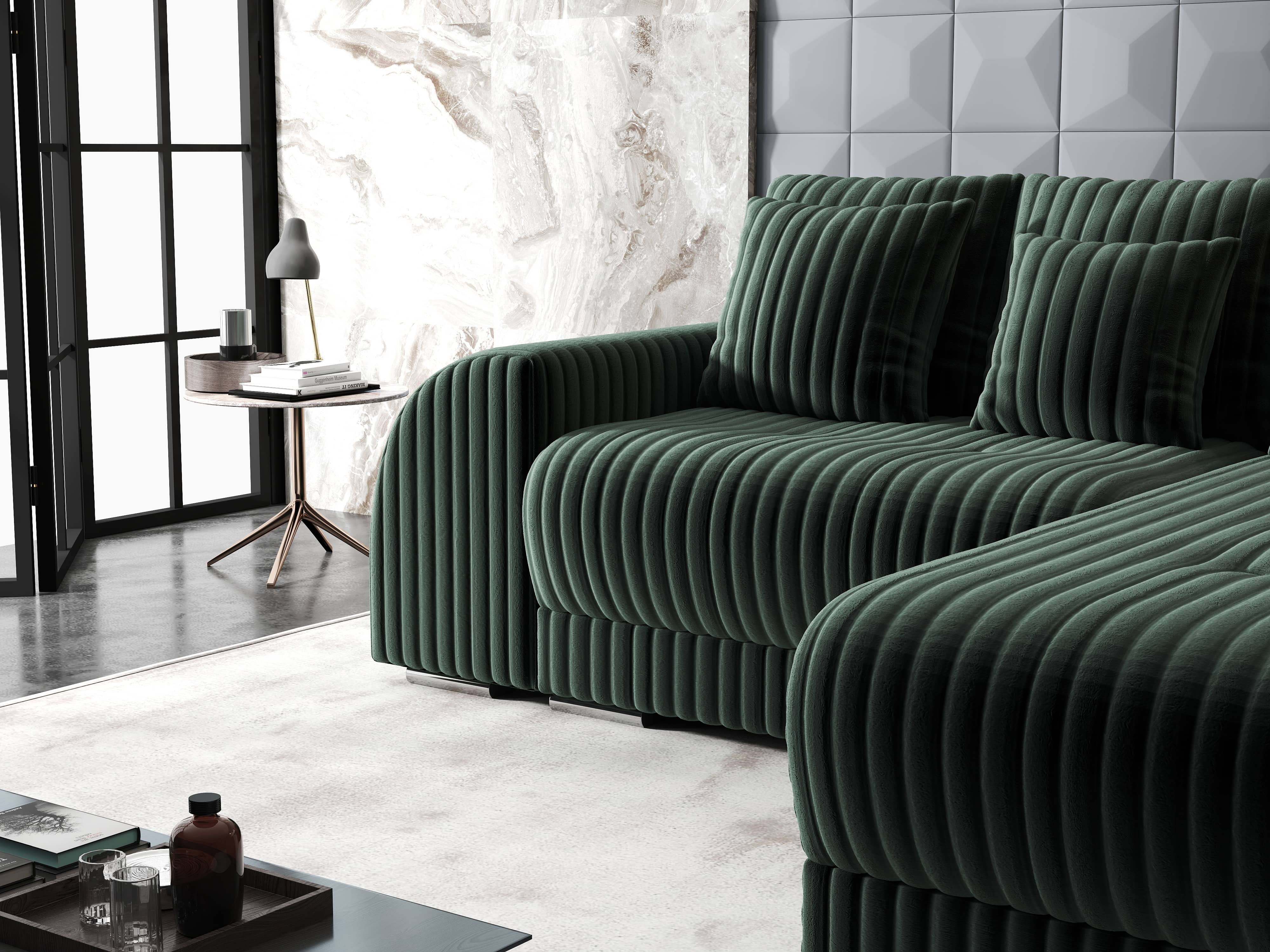 Colțar extensibil dumonde cu ladă de depozitare si sezut confortabil din spuma HR, Verona Ambience Verde II 290x185 cm Fabrica