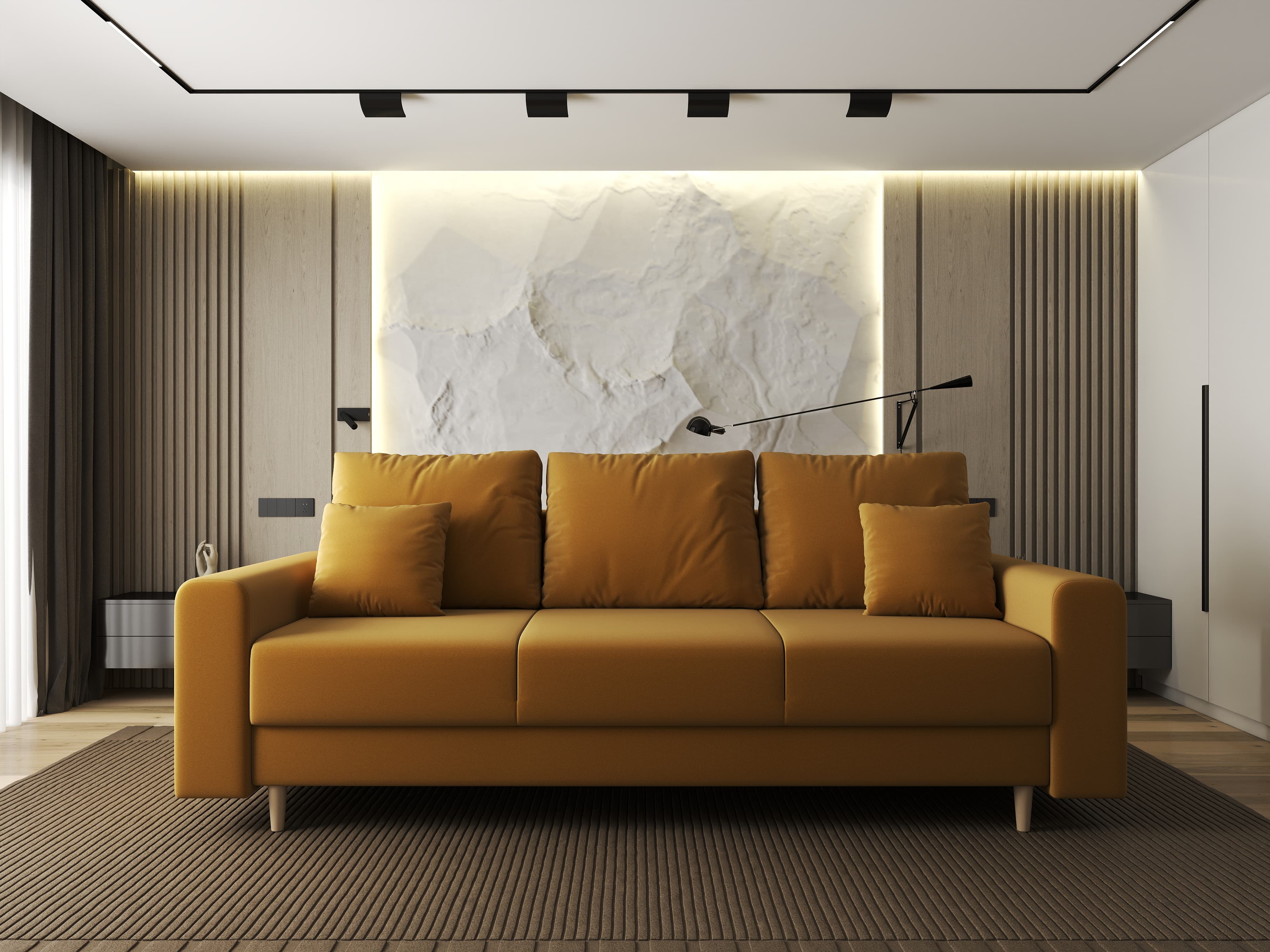 Canapea extensibilă dumonde cu ladă de depozitare si sezut confortabil din spuma HR, Kronos Royal Mustar 210x100 cm fabrica