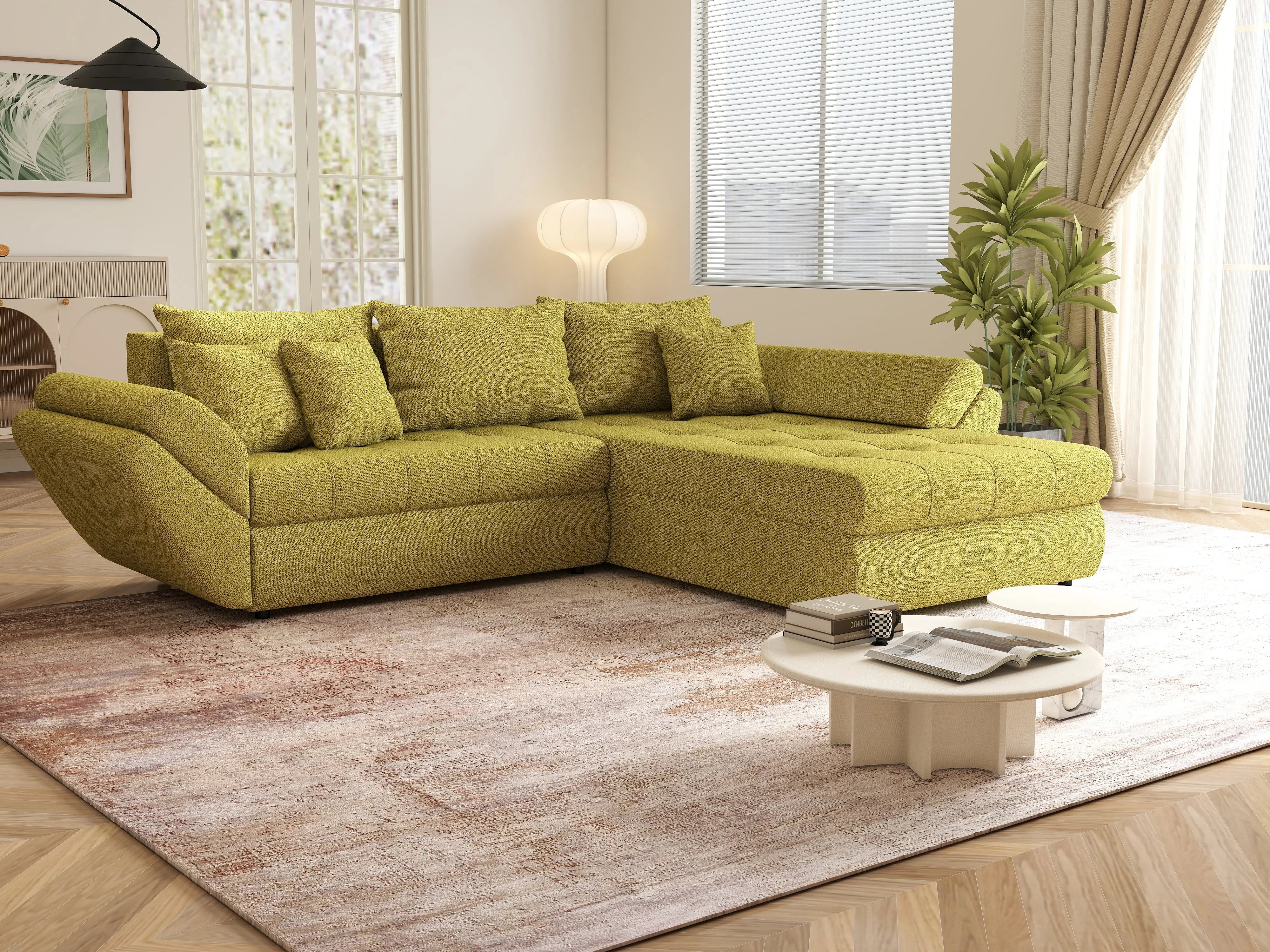 Colțar extensibil dumonde cu ladă de depozitare si sezut confortabil din spuma HR, Loana Green Lux II 270x185 cm Fabrica