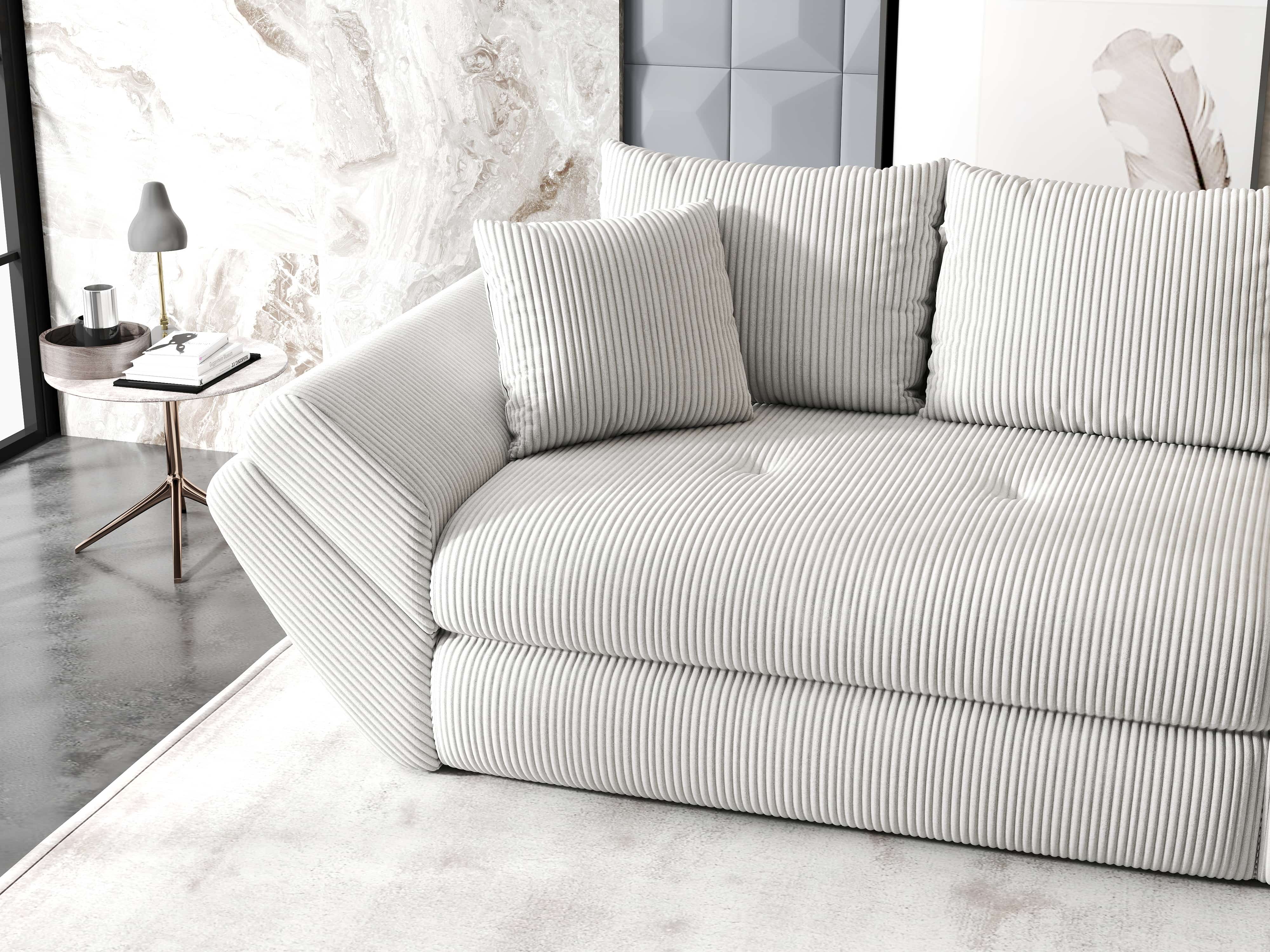 Canapea extensibilă dumonde cu ladă de depozitare si sezut confortabil din spuma HR, Loana Zoom Cream 300x100 cm Fabrica