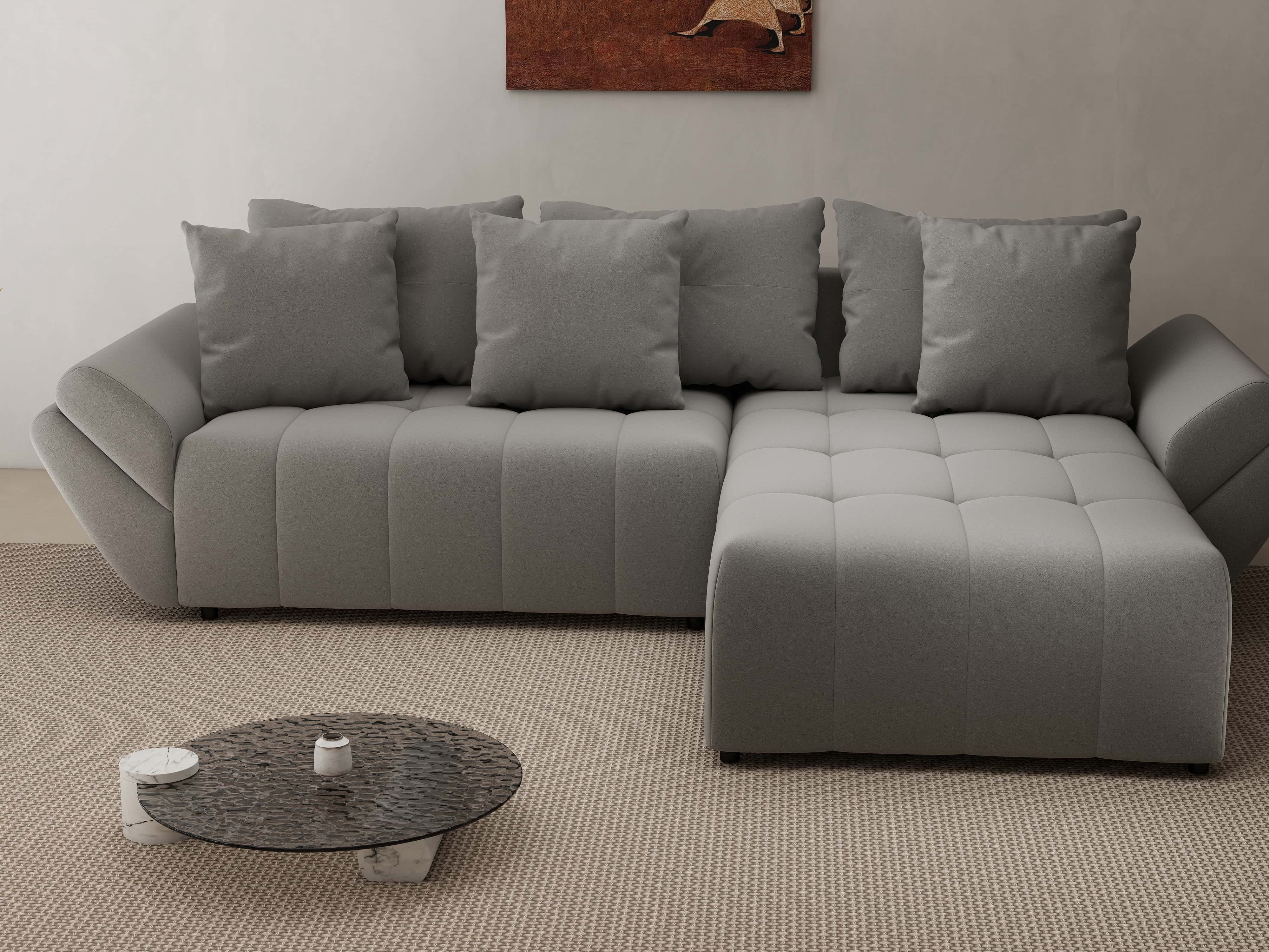 Colțar extensibil dumonde cu ladă de depozitare si sezut confortabil din spuma HR, Berlin Royal Gri 280x185 cm II Fabrica