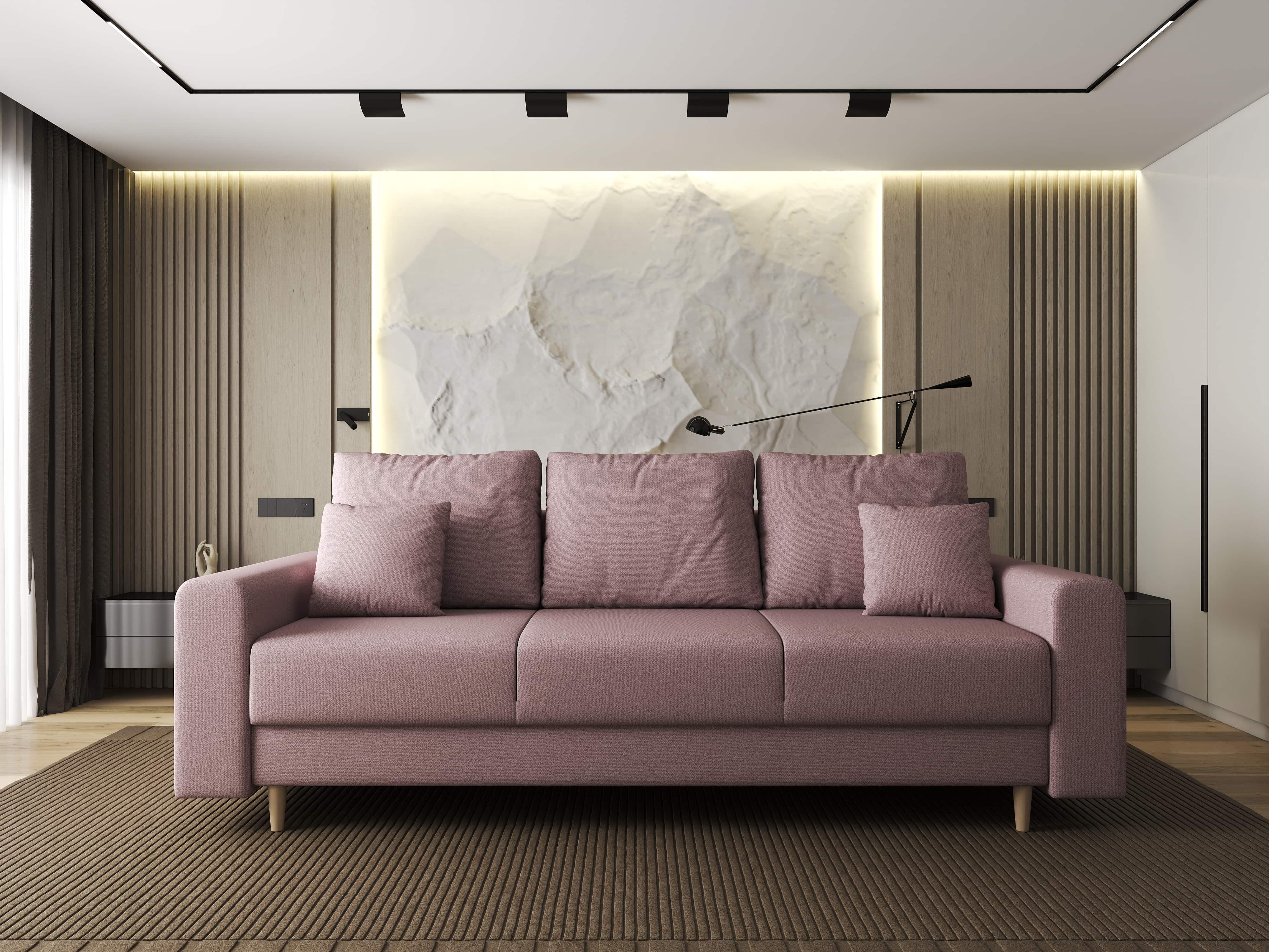 Canapea extensibilă dumonde cu ladă de depozitare si sezut confortabil din spuma HR, Kronos Enjoy Flamingo 210x100 cm fabrica