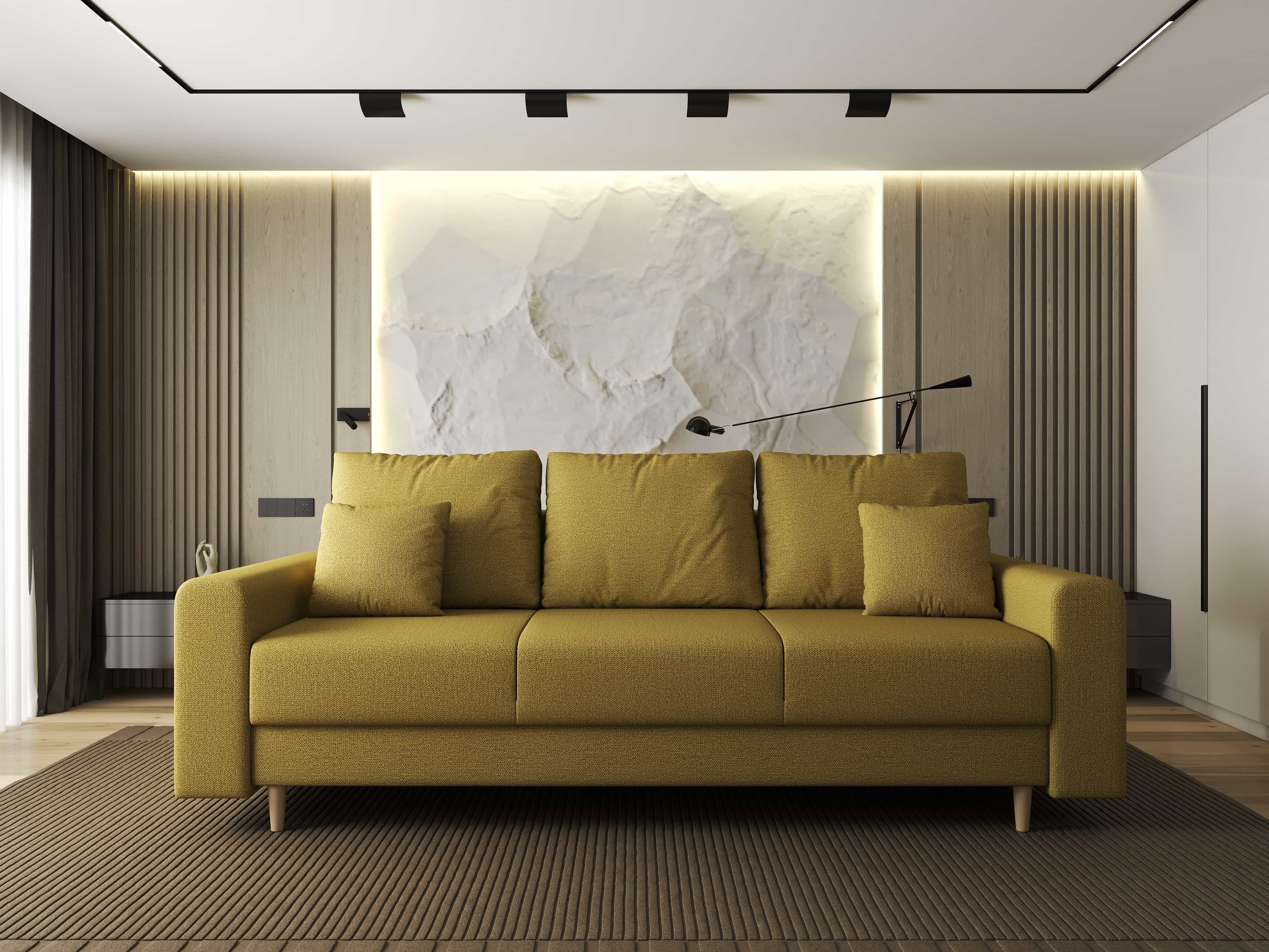 Canapea extensibilă dumonde cu ladă de depozitare si sezut confortabil din spuma HR, Kronos Enjoy Melon 210x100 cm fabrica